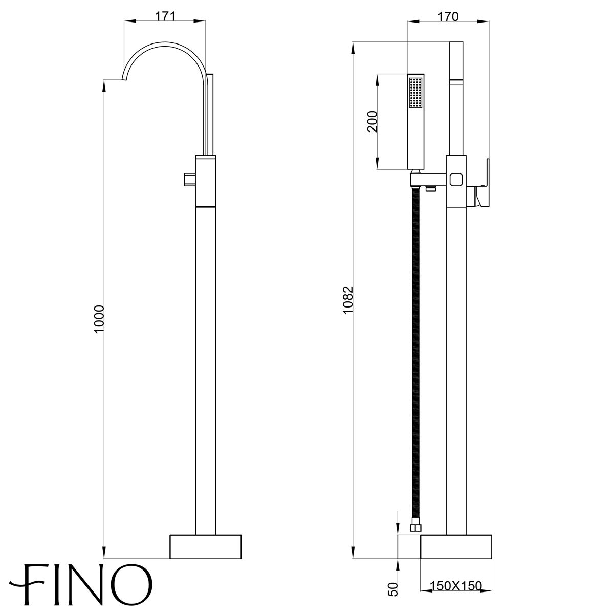 Square Curve Freestanding Matt Black Bath Tap With Shower
