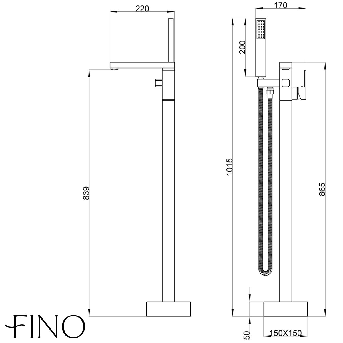 Straight Freestanding Matt Black Bath Tap With Shower