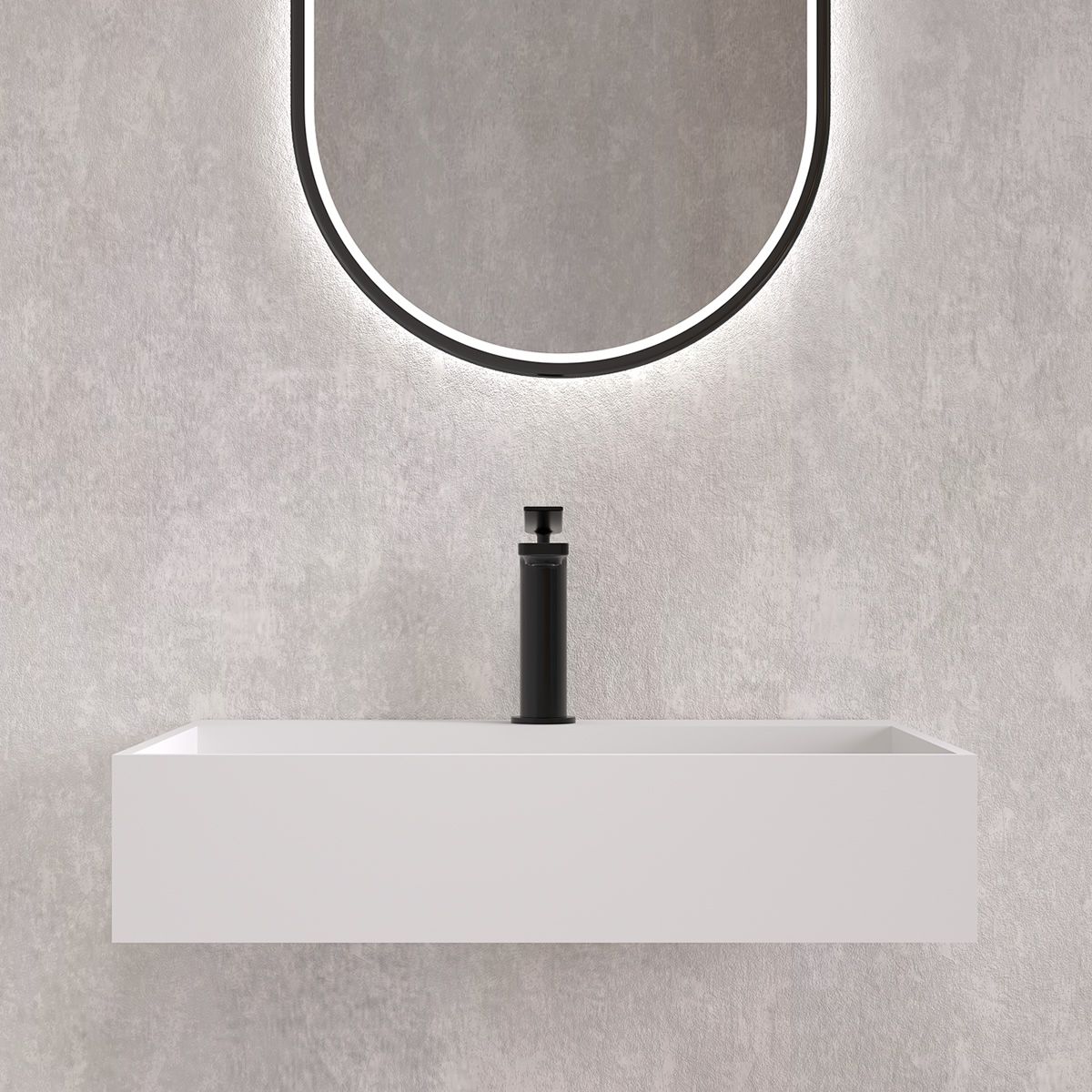 Asturias Matt White Wall Hung Stone Basin 600mm
