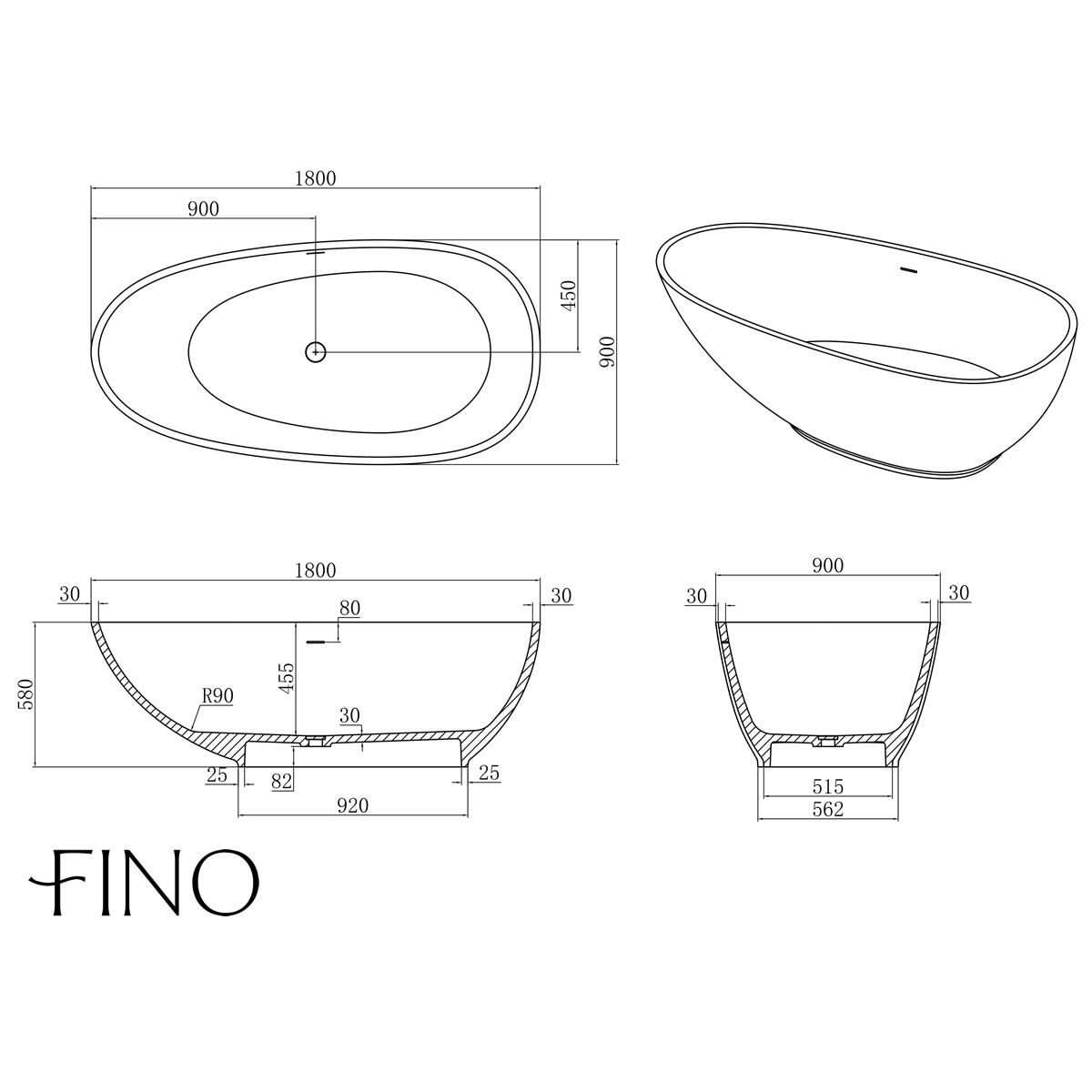 Huesca Matt White Freestanding Stone Bath 1800mm
