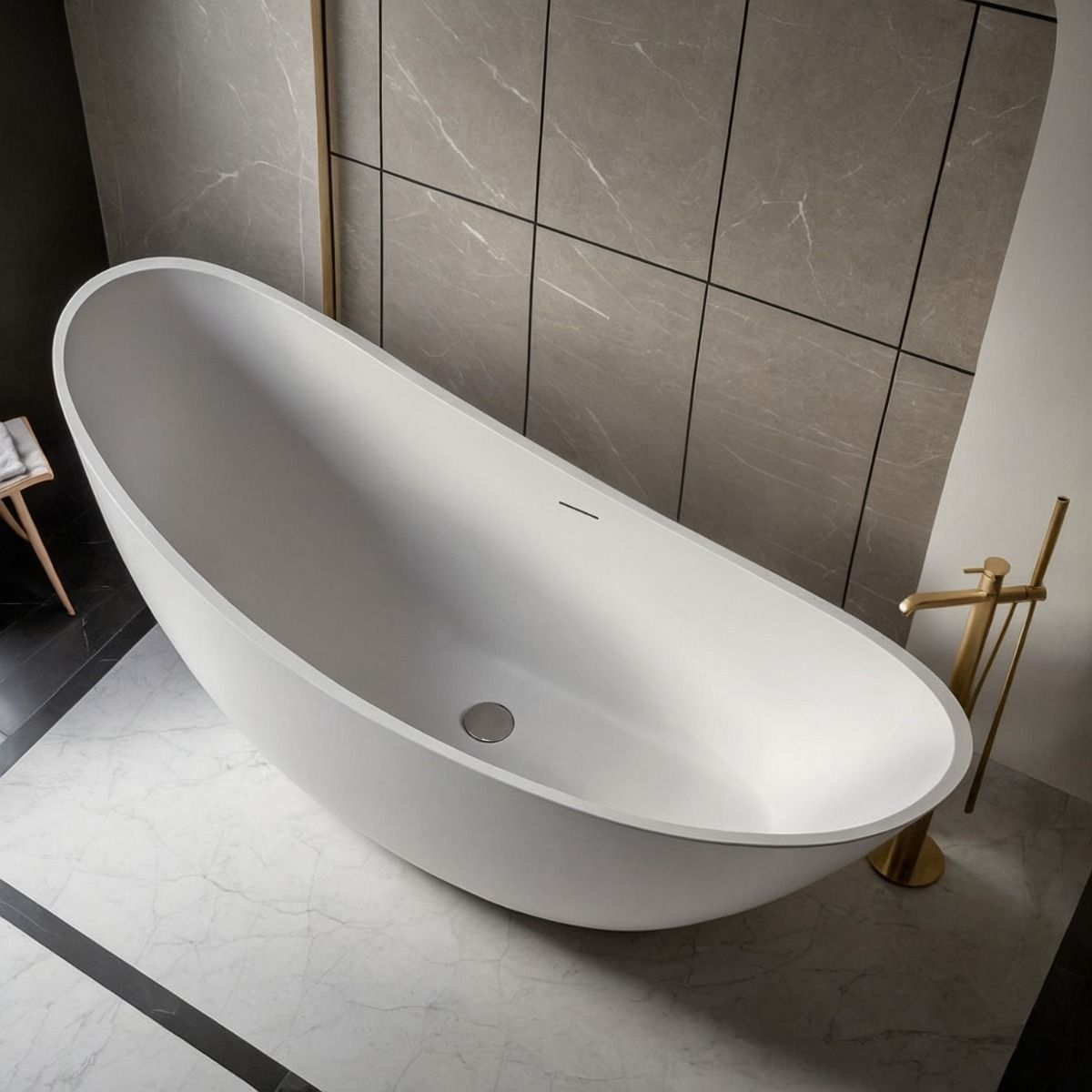 Barcena Matt White Freestanding Stone Bath 1870mm