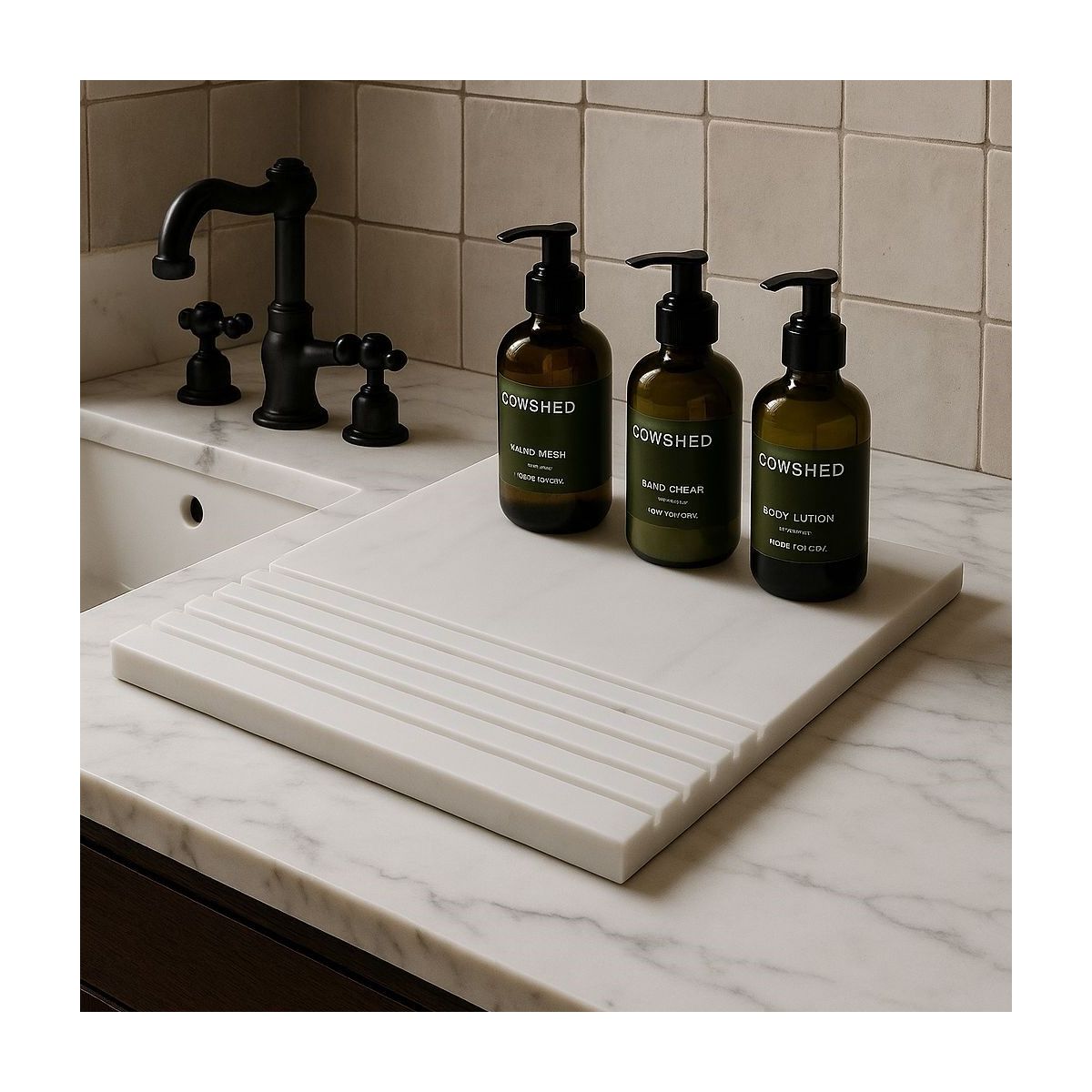 Carmen White Stone Bathroom Tray With Soap Panel