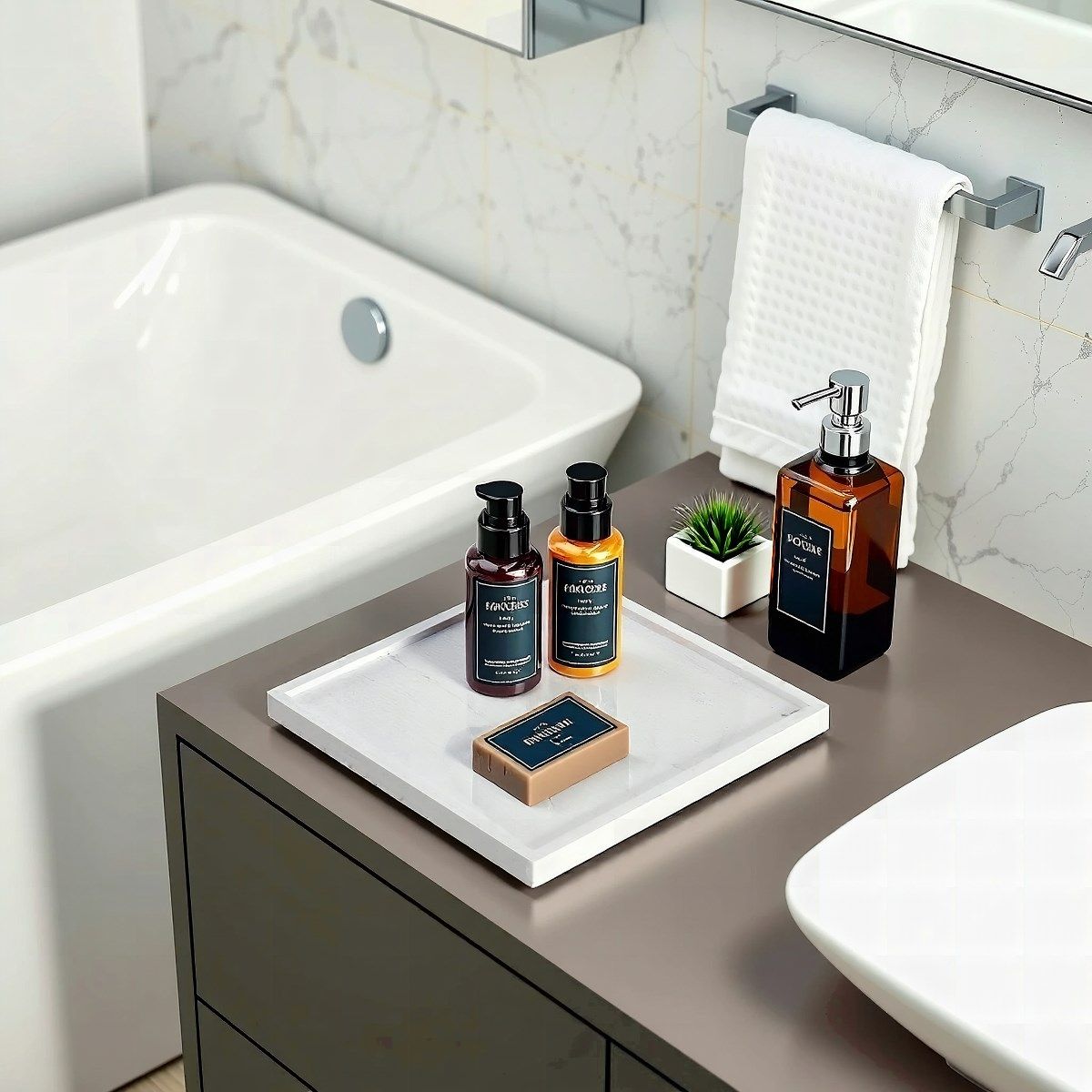 Matt White With Grey Stone Bathroom Tray - 300mm