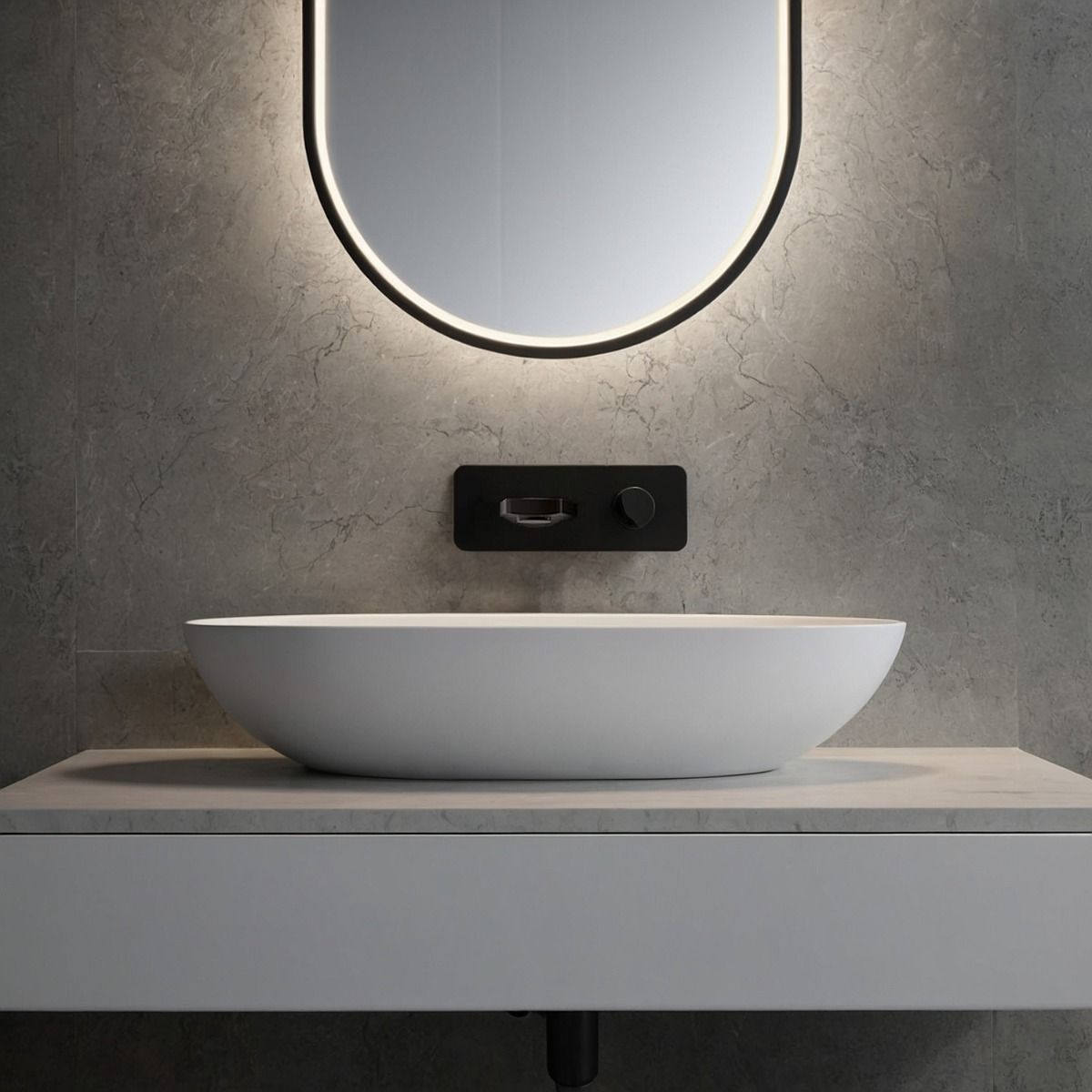 Capileira Matt White Countertop Stone Basin 585mm
