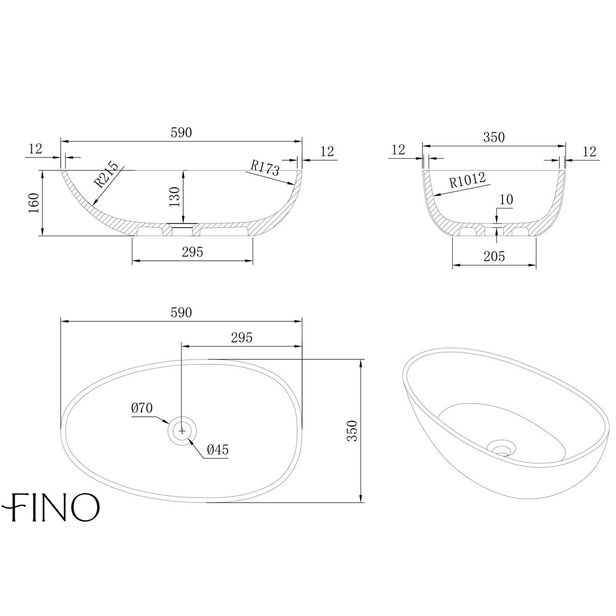 Cuenca Matt White Countertop Stone Basin 580mm