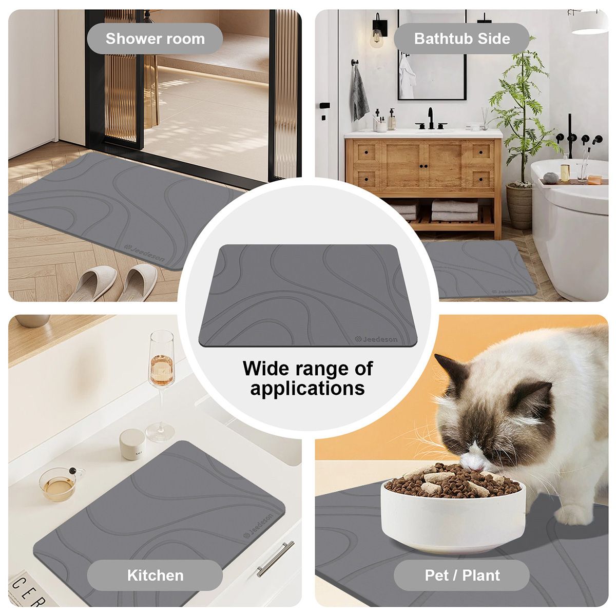 Stone Bath Mat Diatomaceous Earth Shower Mat Non-Slip Super Absorbent Diatomite Stone Mats for Bathroom Floor Quick-Drying Easy to Clean (39x60cm/16