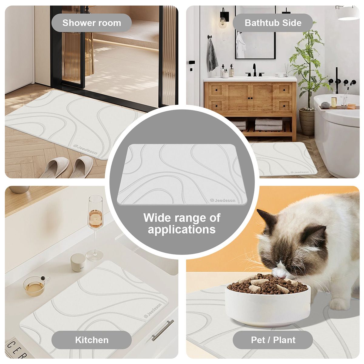 Stone Bath Mat Diatomaceous Earth Shower Mat Non-Slip Super Absorbent Diatomite Stone Mats for Bathroom Floor Quick-Drying Easy to Clean (39x60cm/16