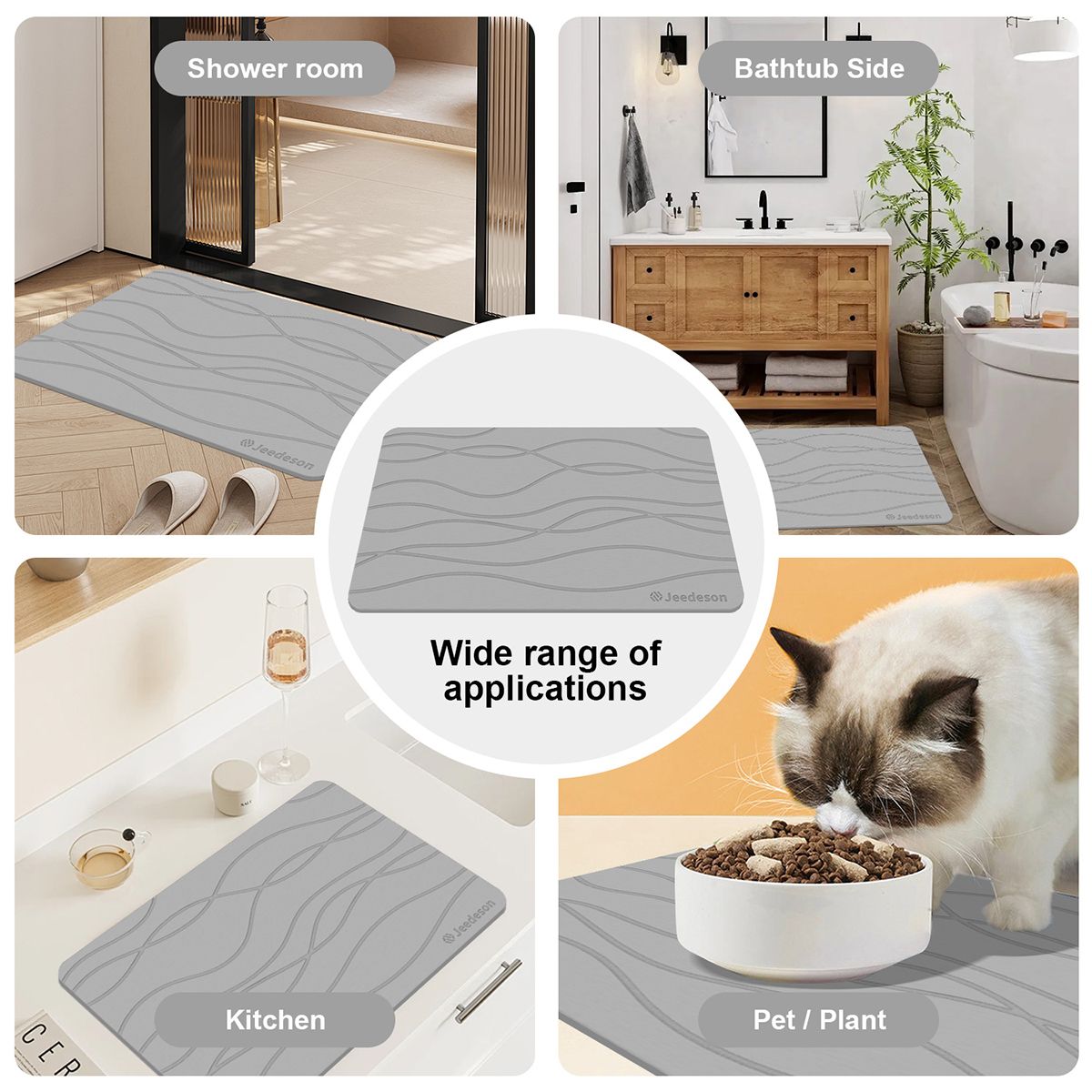 Stone Bath Mat Diatomaceous Earth Shower Mat Non-Slip Super Absorbent Diatomite Stone Mats for Bathroom Floor Quick-Drying Easy to Clean (39x60cm/16