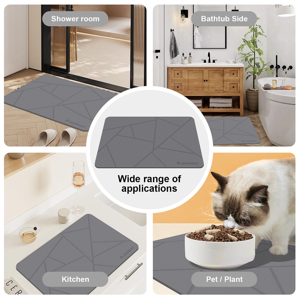 Stone Bath Mat - Super Absorbent Quick-Dry Diatomite Bath Mat, Non-Slip Bathroom Floor Mat with Anti-Slip Pad, Natural & Sustainable (39x60cm/16