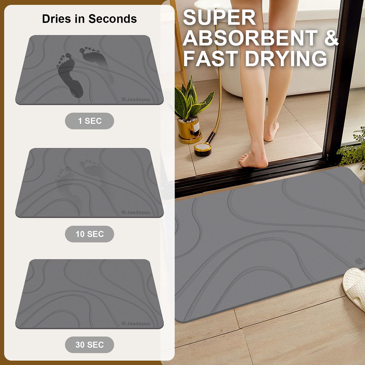 Stone Bath Mat Diatomaceous Earth Shower Mat Non-Slip Super Absorbent Diatomite Stone Mats for Bathroom Floor Quick-Drying Easy to Clean (39x60cm/16