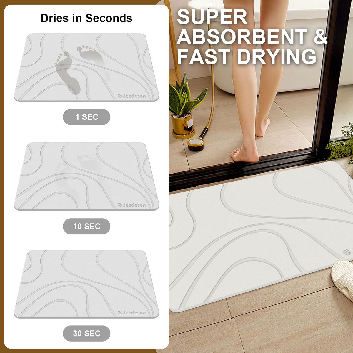 Stone Bath Mat Diatomaceous Earth Shower Mat Non-Slip Super Absorbent Diatomite Stone Mats for Bathroom Floor Quick-Drying Easy to Clean (39x60cm/16