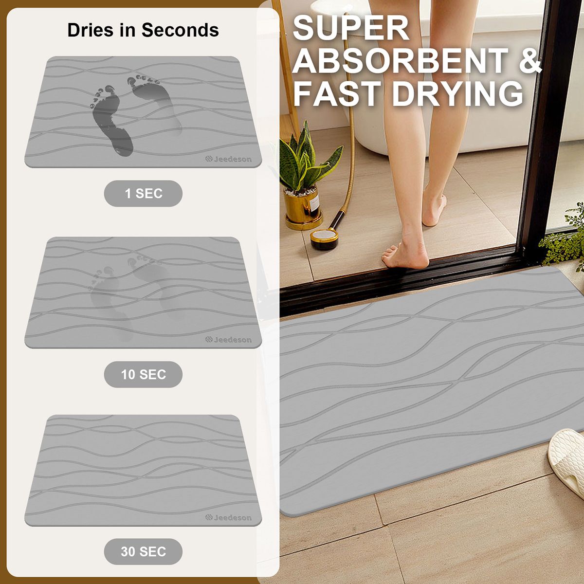 Stone Bath Mat Diatomaceous Earth Shower Mat Non-Slip Super Absorbent Diatomite Stone Mats for Bathroom Floor Quick-Drying Easy to Clean (39x60cm/16