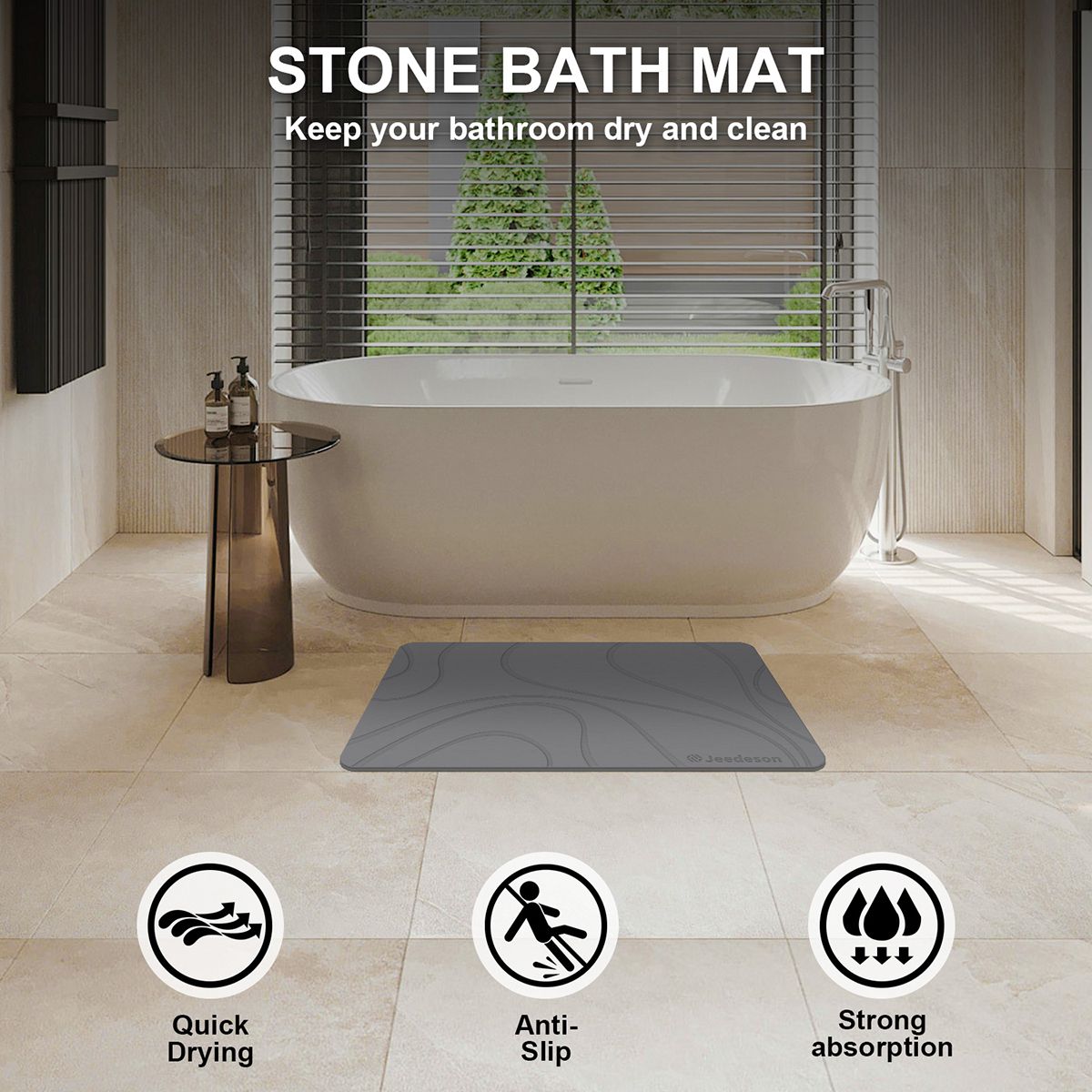 Stone Bath Mat Diatomaceous Earth Shower Mat Non-Slip Super Absorbent Diatomite Stone Mats for Bathroom Floor Quick-Drying Easy to Clean (39x60cm/16