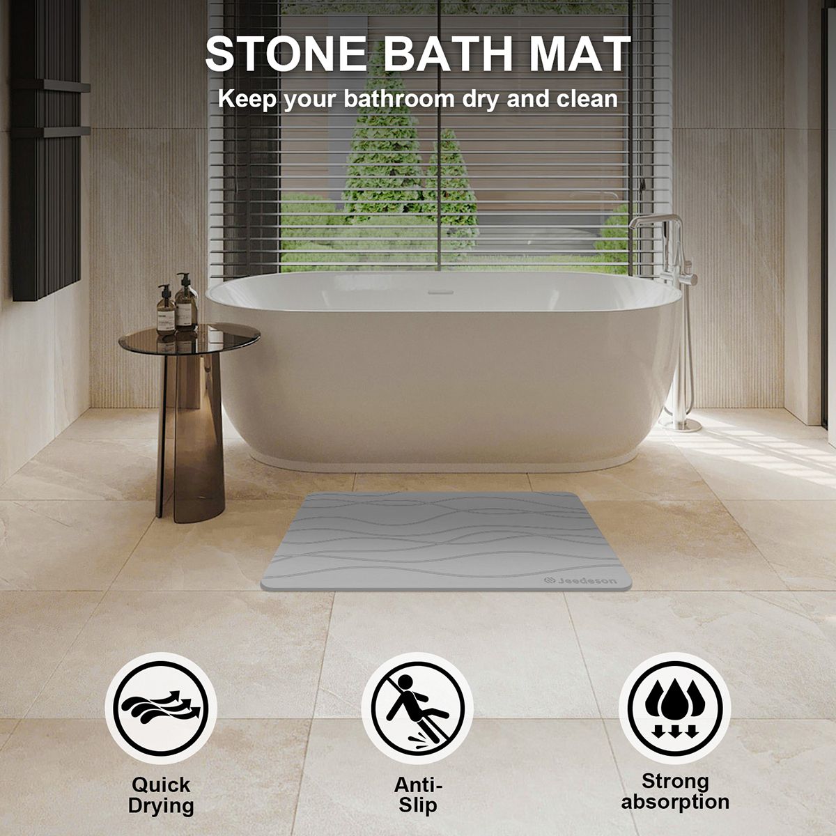 Stone Bath Mat Diatomaceous Earth Shower Mat Non-Slip Super Absorbent Diatomite Stone Mats for Bathroom Floor Quick-Drying Easy to Clean (39x60cm/16