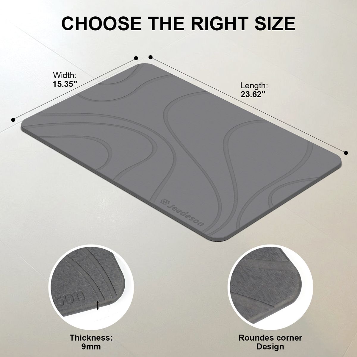 Stone Bath Mat Diatomaceous Earth Shower Mat Non-Slip Super Absorbent Diatomite Stone Mats for Bathroom Floor Quick-Drying Easy to Clean (39x60cm/16