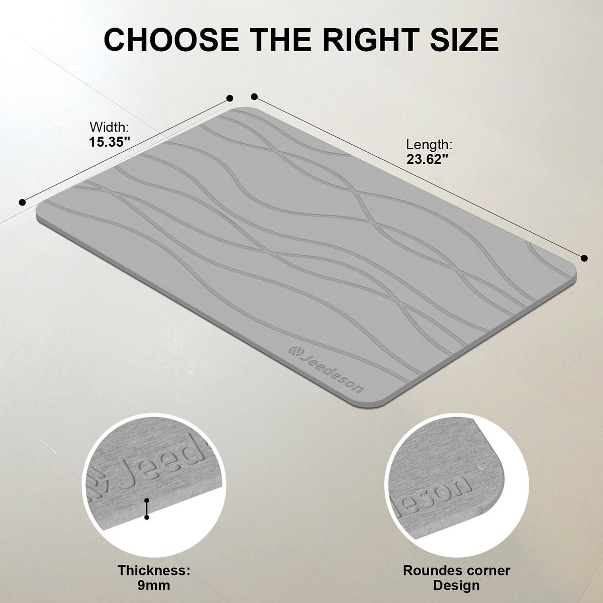 Stone Bath Mat Diatomaceous Earth Shower Mat Non-Slip Super Absorbent Diatomite Stone Mats for Bathroom Floor Quick-Drying Easy to Clean (39x60cm/16