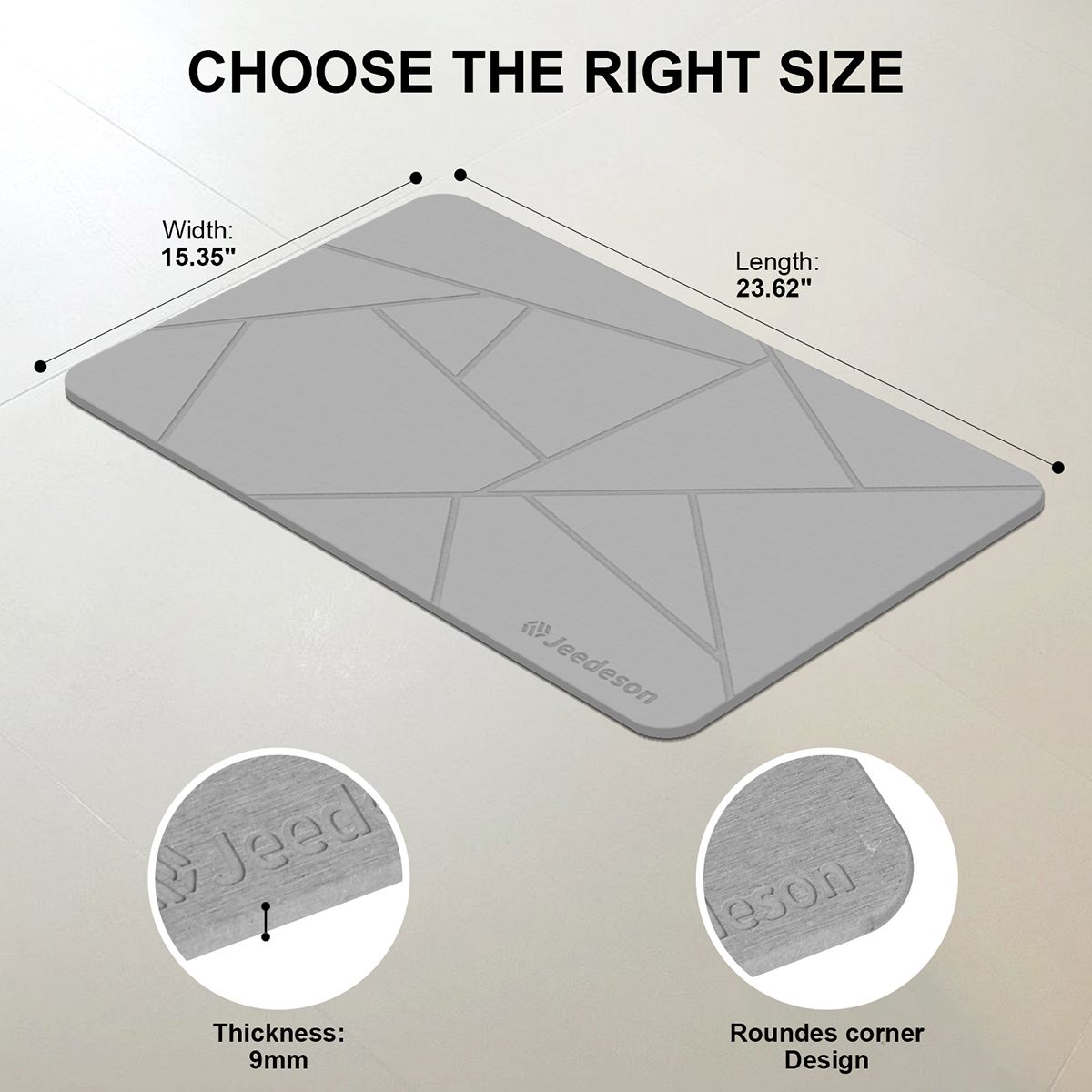  Stone Bath Mat - Super Absorbent Quick-Dry Diatomite Bath Mat, Non-Slip Bathroom Floor Mat with Anti-Slip Pad, Natural & Sustainable (39x60cm/16