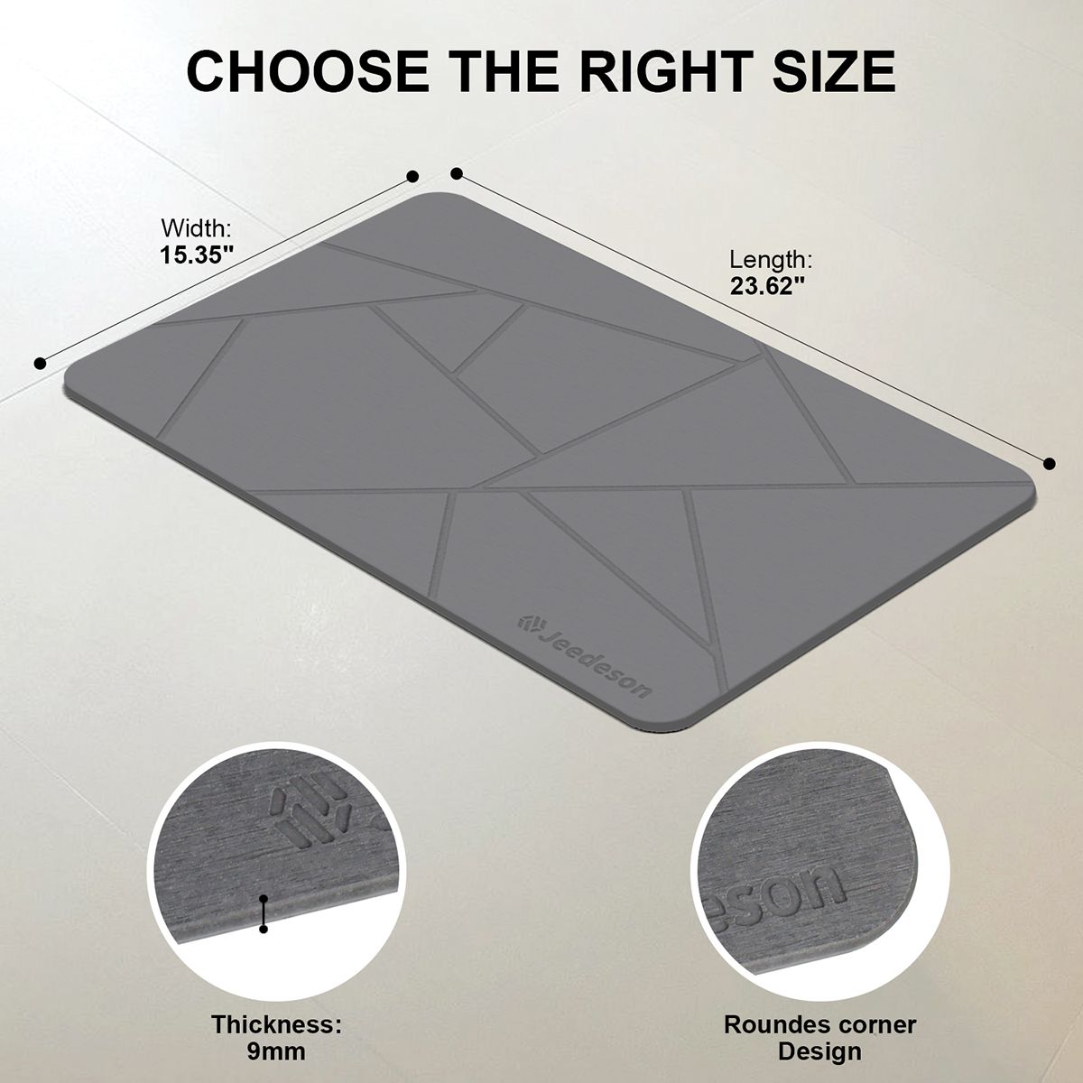 Stone Bath Mat - Super Absorbent Quick-Dry Diatomite Bath Mat, Non-Slip Bathroom Floor Mat with Anti-Slip Pad, Natural & Sustainable (39x60cm/16