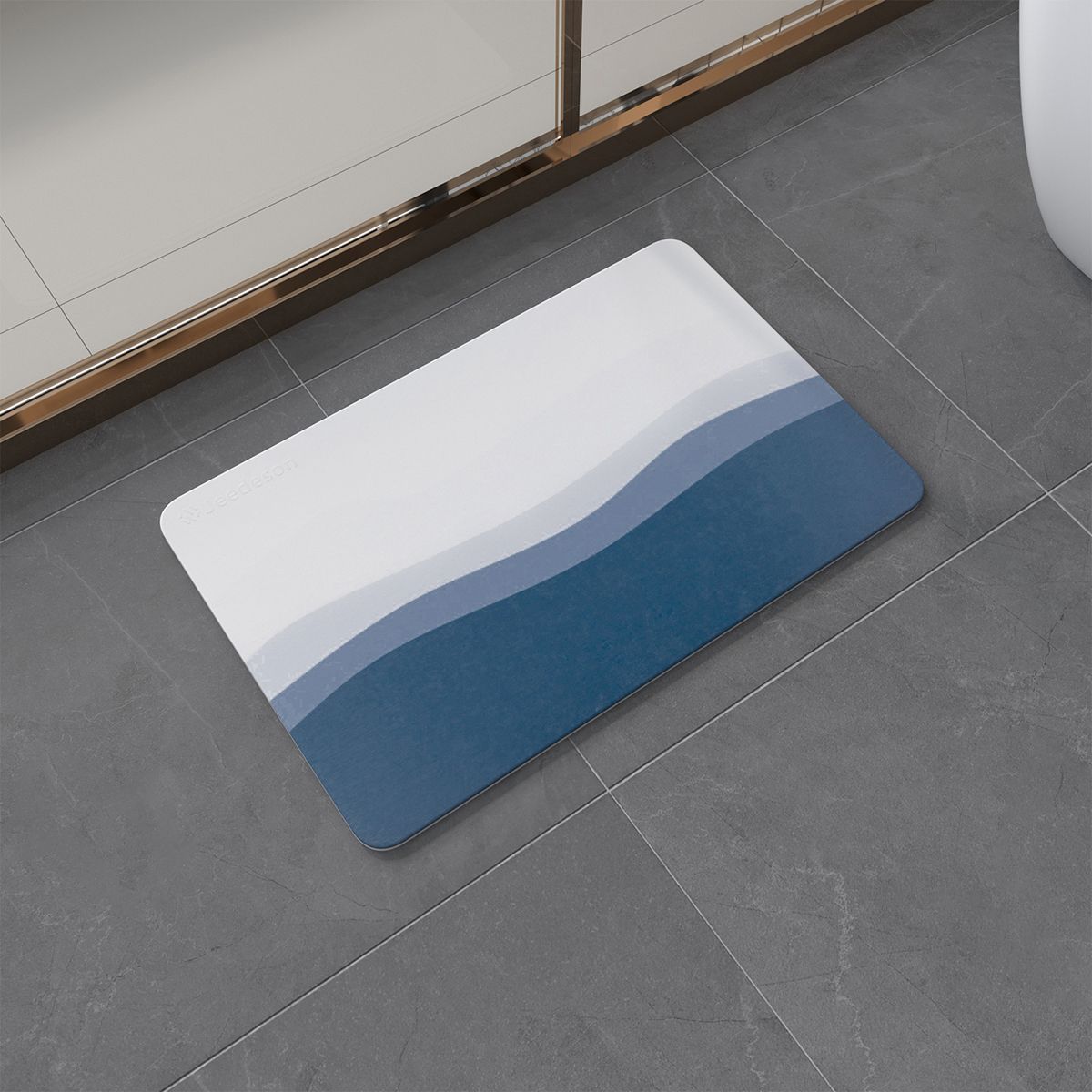 Luxury Diatomite Bath Mat with Blue Wave Design | Quick-Dry Anti-Slip Bathroom & Kitchen Mat | Ultra-Absorbent Stone Mat for Shower, Entryway, Pet Use | 39x60cm Non-Slip Surface