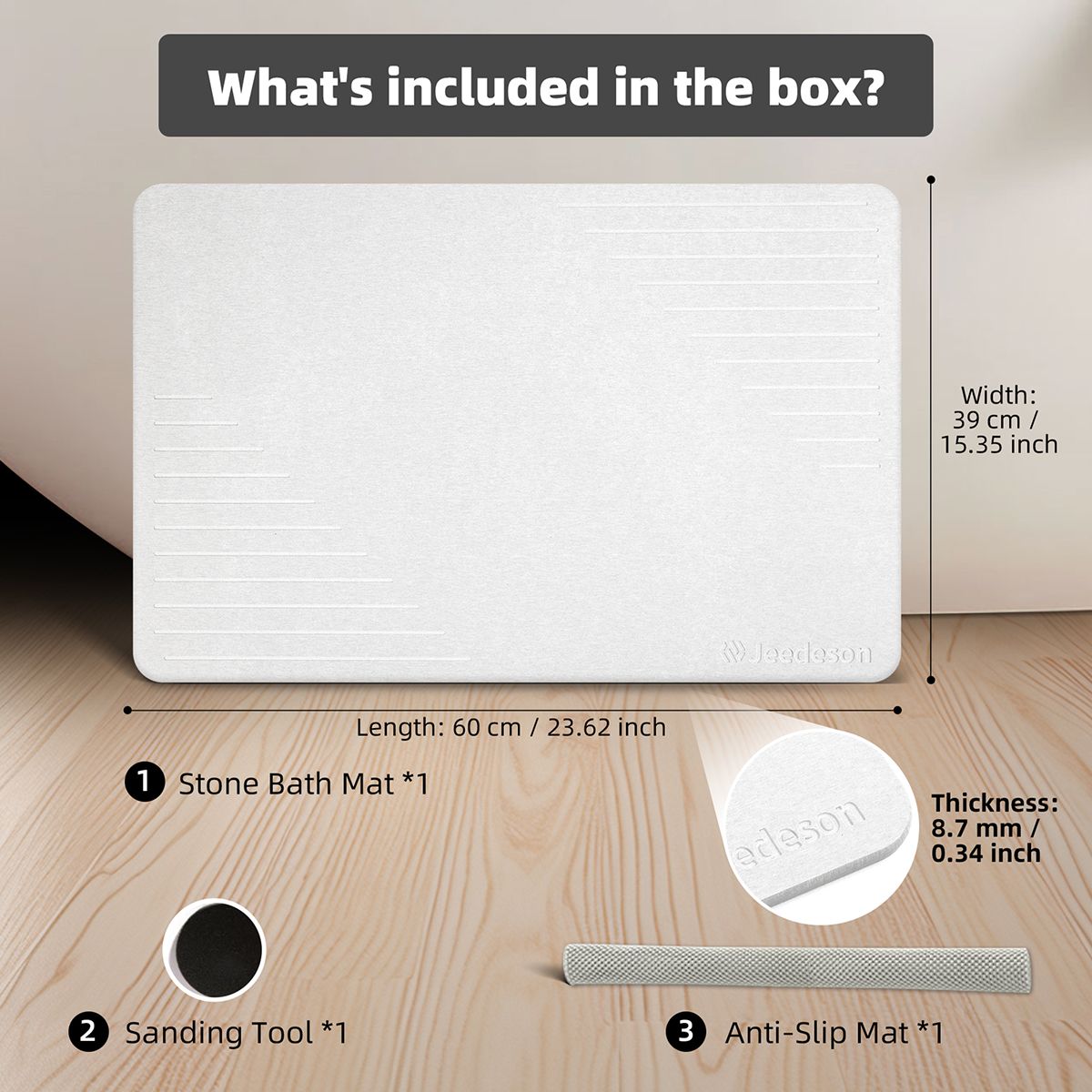 Stone Bath Mat Diatomaceous Earth Shower Mat Non-Slip Super Absorbent Diatomite Stone Mats for Bathroom Floor Quick-Drying Easy to Clean (39x60cm/16