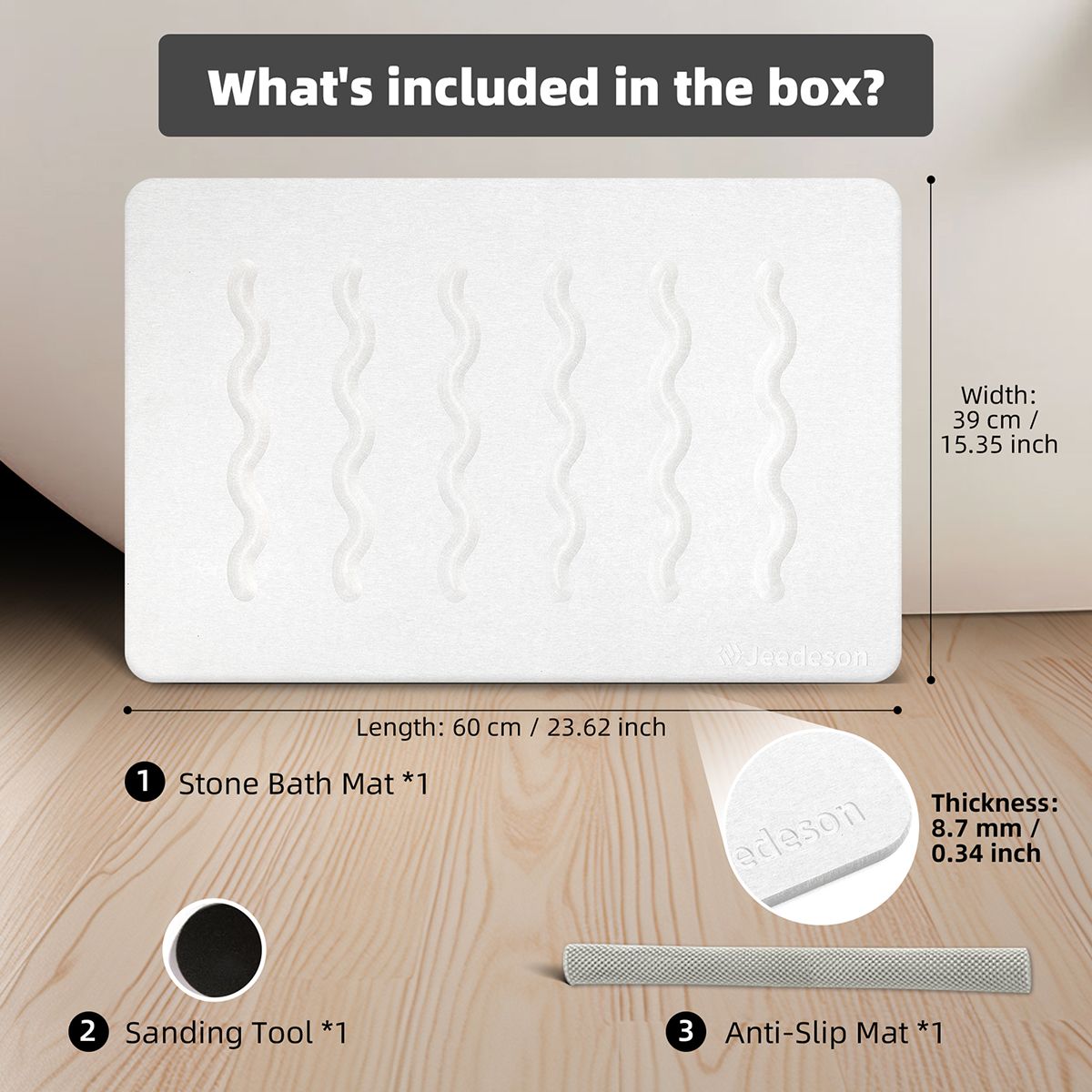 Stone Bath Mat Diatomaceous Earth Shower Mat Non-Slip Super Absorbent Diatomite Stone Mats for Bathroom Floor Quick-Drying Easy to Clean (39x60cm/16