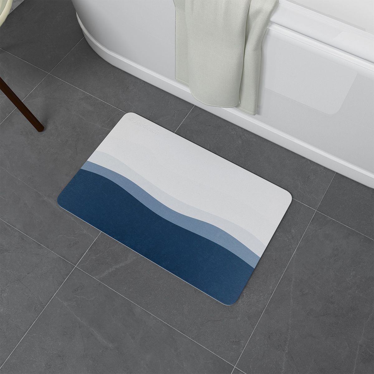 Luxury Diatomite Bath Mat with Blue Wave Design | Quick-Dry Anti-Slip Bathroom & Kitchen Mat | Ultra-Absorbent Stone Mat for Shower, Entryway, Pet Use | 39x60cm Non-Slip Surface
