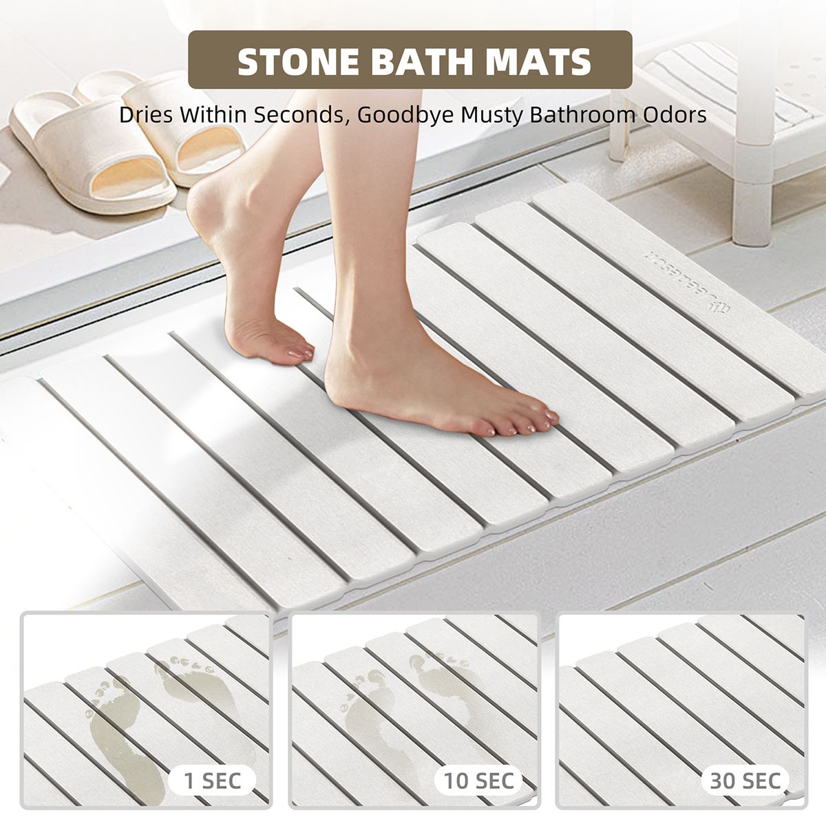 Foldable Diatomite Drying Mat for Kitchen Counter & Bathroom | Super Absorbent Quick-Dry Stone Tray | Non-Slip Dish & Bath Mat | Easy-Clean Large 39x60cm (16x24