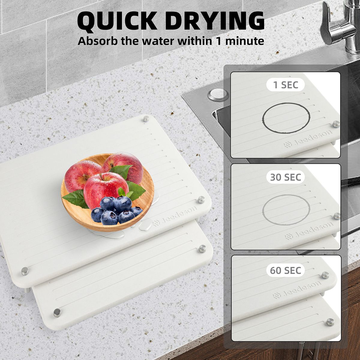 Premium 2-Pack Diatomite Dish Drying Mat | Fast-Absorbing Stone Sink Tray | Expandable Worktop Drying Rack Pad | Eco-Friendly Kitchen Drain Board, Light Grey