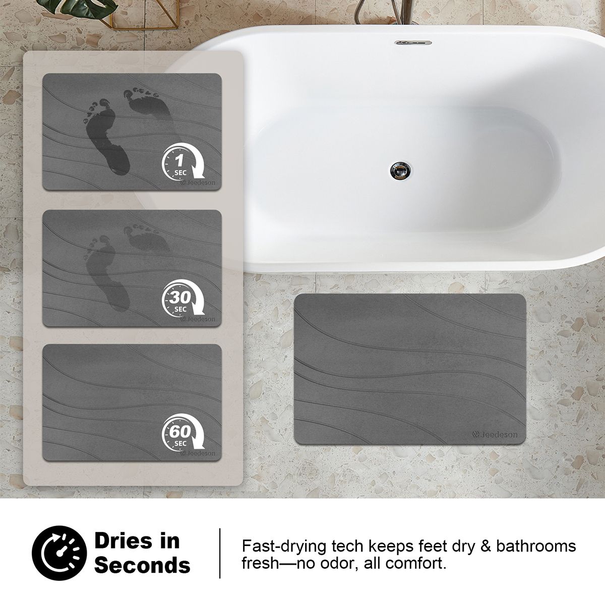  Stone Bath Mat - Super Absorbent Quick-Dry Diatomite Bath Mat, Non-Slip Bathroom Floor Mat with Anti-Slip Pad, Natural & Sustainable (39x60cm/16