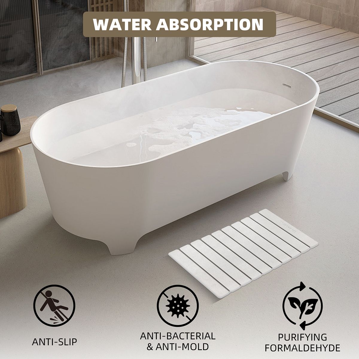 Foldable Diatomite Drying Mat for Kitchen Counter & Bathroom | Super Absorbent Quick-Dry Stone Tray | Non-Slip Dish & Bath Mat | Easy-Clean Large 39x60cm (16x24