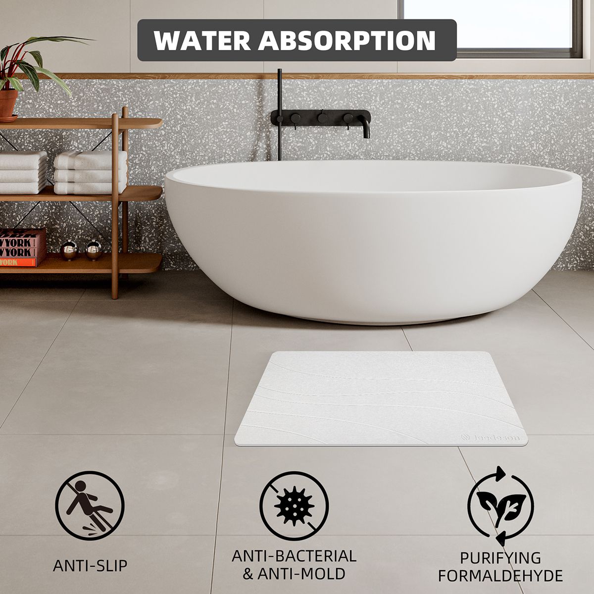  Stone Bath Mat - Super Absorbent Quick-Dry Diatomite Bath Mat, Non-Slip Bathroom Floor Mat with Anti-Slip Pad, Natural & Sustainable (39x60cm/16