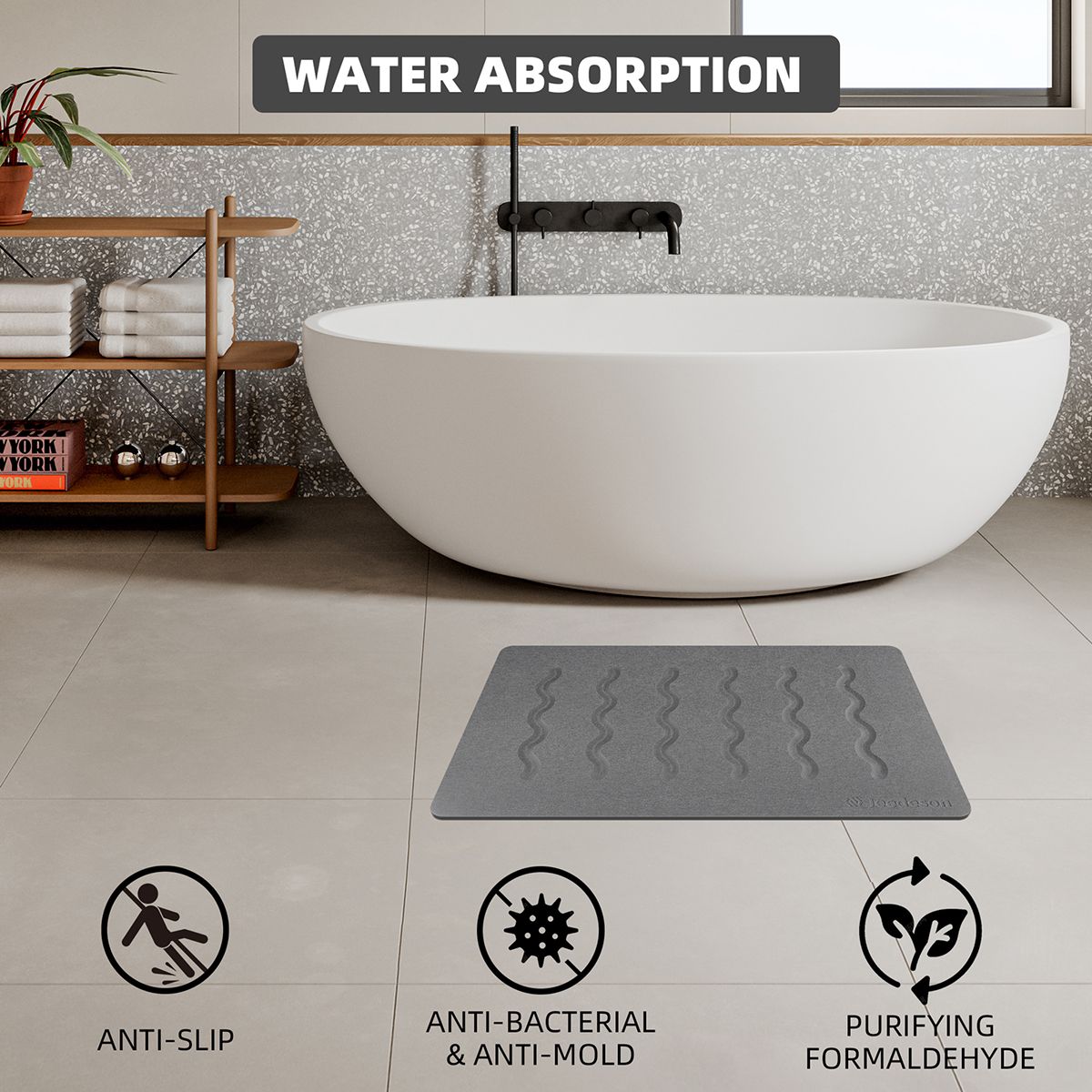 Stone Bath Mat Diatomaceous Earth Shower Mat Non-Slip Super Absorbent Diatomite Stone Mats for Bathroom Floor Quick-Drying Easy to Clean (39x60cm/16
