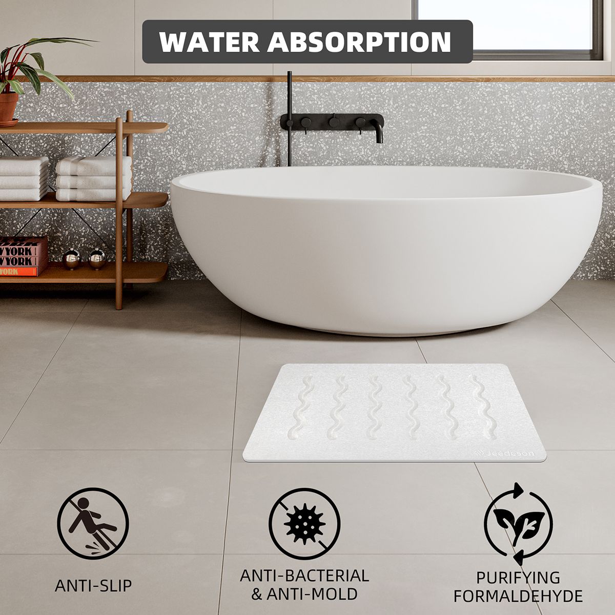 Stone Bath Mat Diatomaceous Earth Shower Mat Non-Slip Super Absorbent Diatomite Stone Mats for Bathroom Floor Quick-Drying Easy to Clean (39x60cm/16