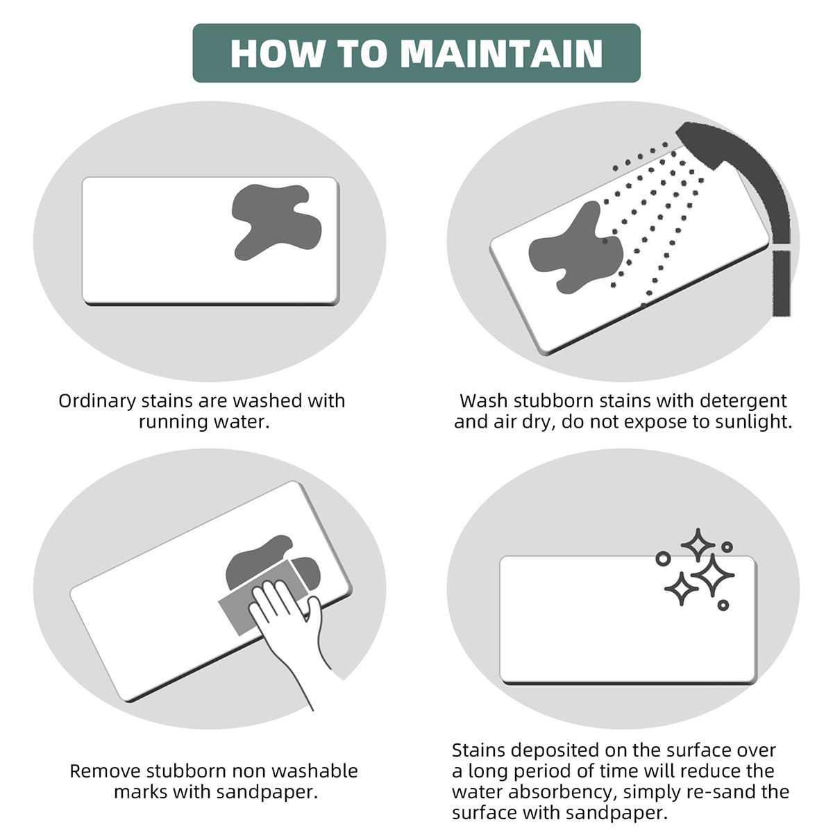 Foldable Stone Bath Mat - Super Absorbent Diatomaceous Earth, Non-Slip Quick Dry Bathroom Mat | 39x60cm (16x24