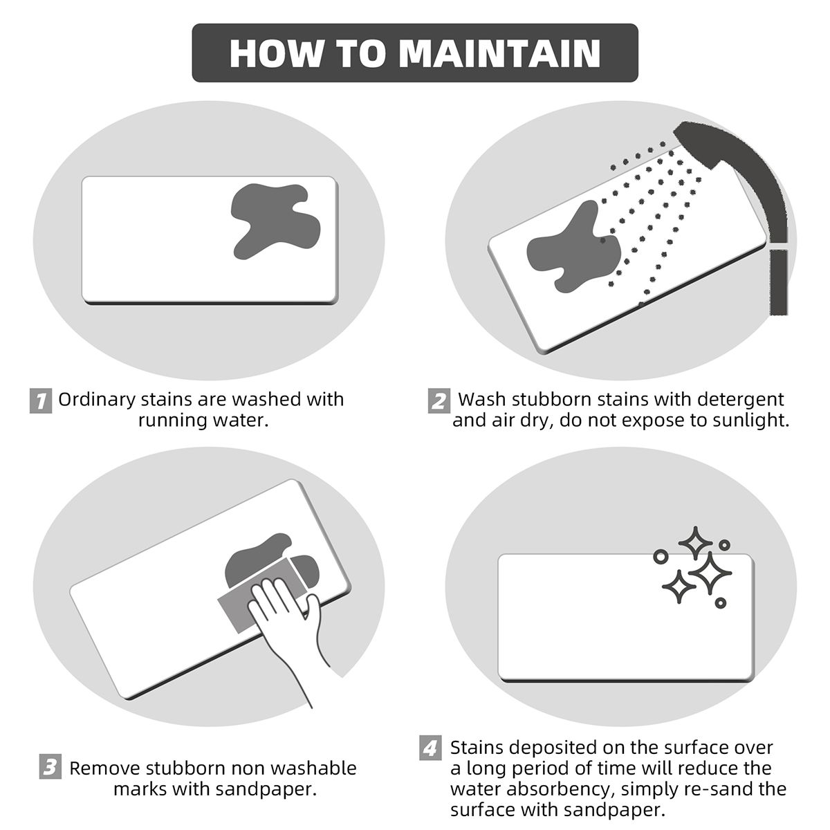  Stone Bath Mat - Super Absorbent Quick-Dry Diatomite Bath Mat, Non-Slip Bathroom Floor Mat with Anti-Slip Pad, Natural & Sustainable (39x60cm/16