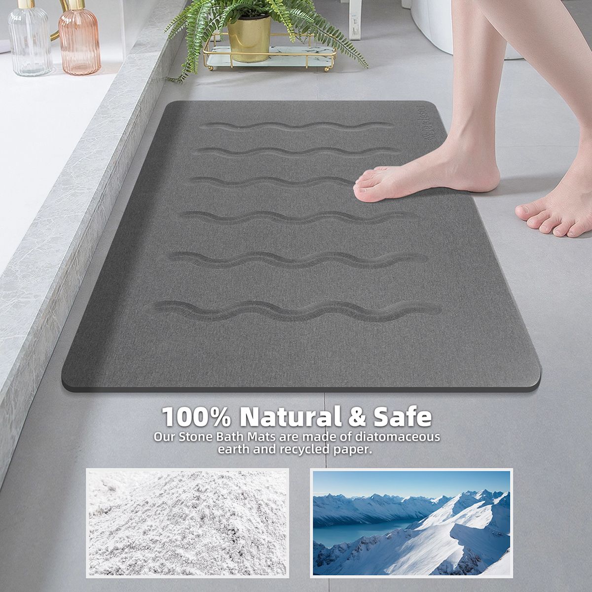 Stone Bath Mat Diatomaceous Earth Shower Mat Non-Slip Super Absorbent Diatomite Stone Mats for Bathroom Floor Quick-Drying Easy to Clean (39x60cm/16
