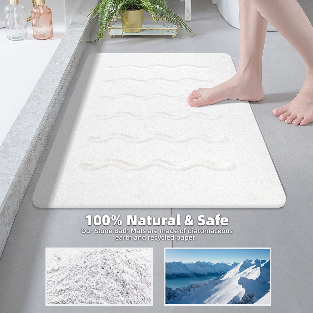 Stone Bath Mat Diatomaceous Earth Shower Mat Non-Slip Super Absorbent Diatomite Stone Mats for Bathroom Floor Quick-Drying Easy to Clean (39x60cm/16