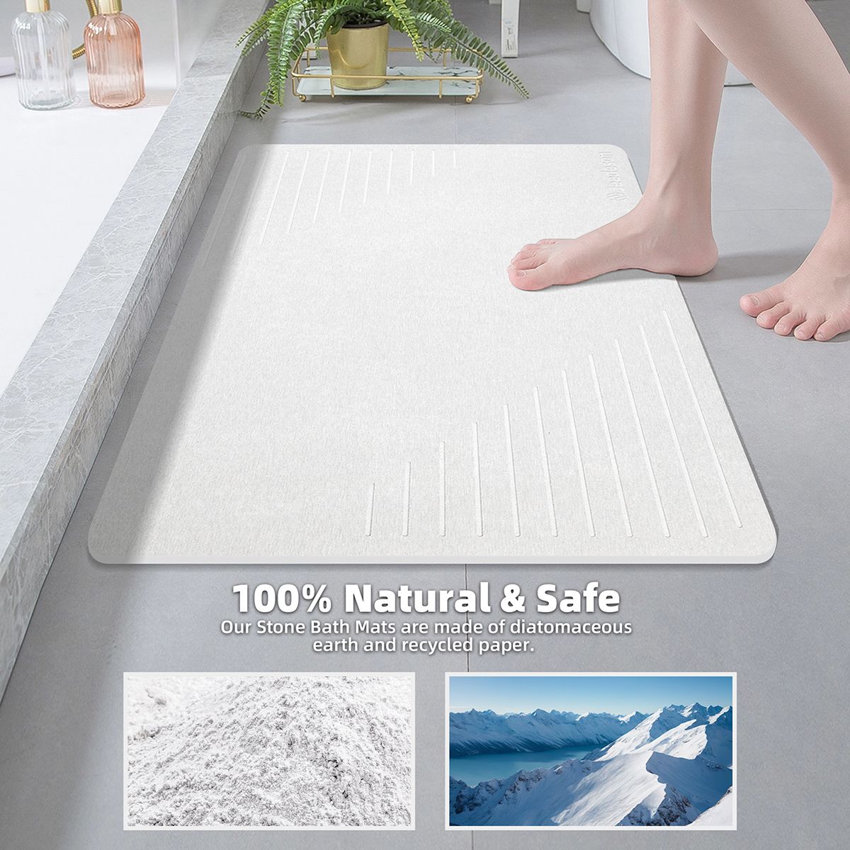 Stone Bath Mat Diatomaceous Earth Shower Mat Non-Slip Super Absorbent Diatomite Stone Mats for Bathroom Floor Quick-Drying Easy to Clean (39x60cm/16