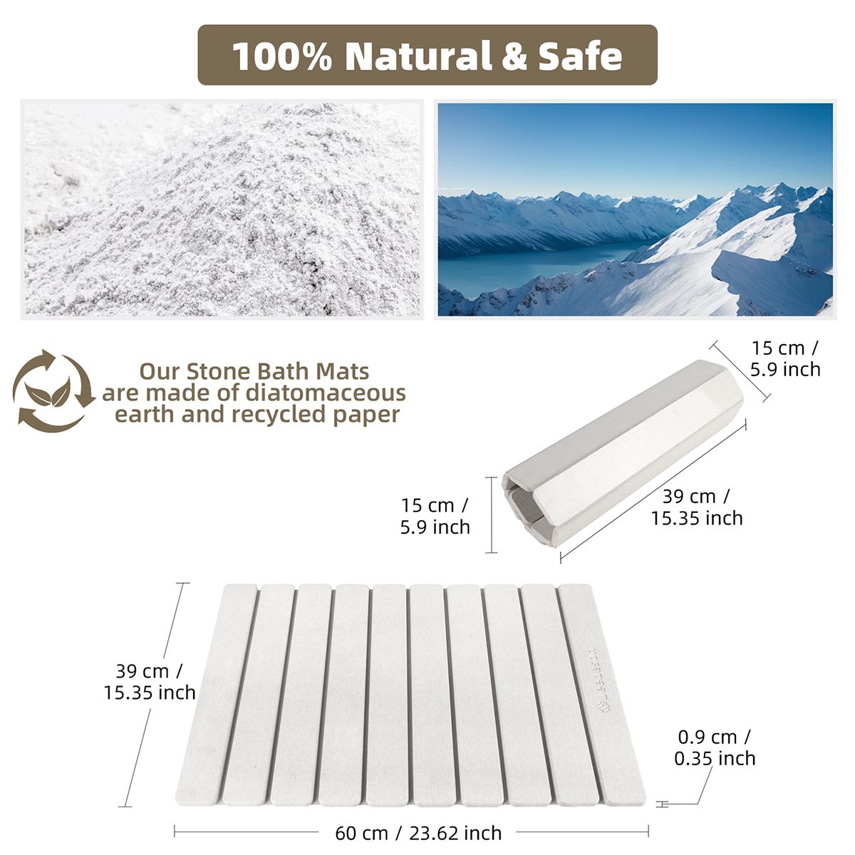 Foldable Diatomite Drying Mat for Kitchen Counter & Bathroom | Super Absorbent Quick-Dry Stone Tray | Non-Slip Dish & Bath Mat | Easy-Clean Large 39x60cm (16x24