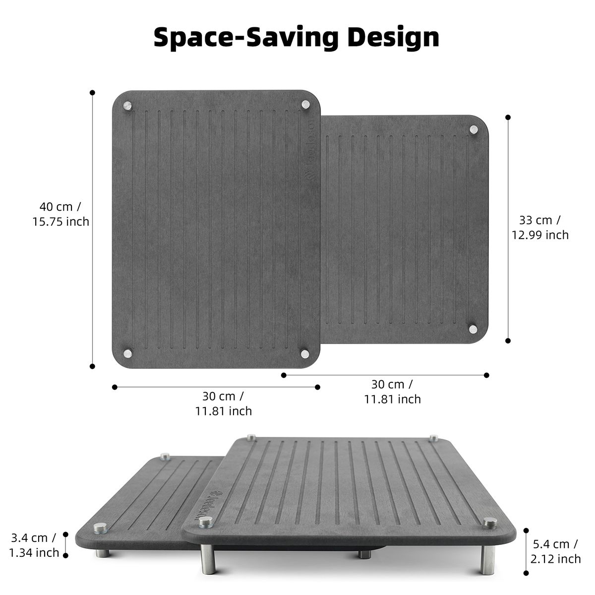 2-Pack Large Diatomite Dish Drying Mat, Fast-Absorbing Stone Drying Mat for Kitchen Countertops, Sink Side, Dark Grey