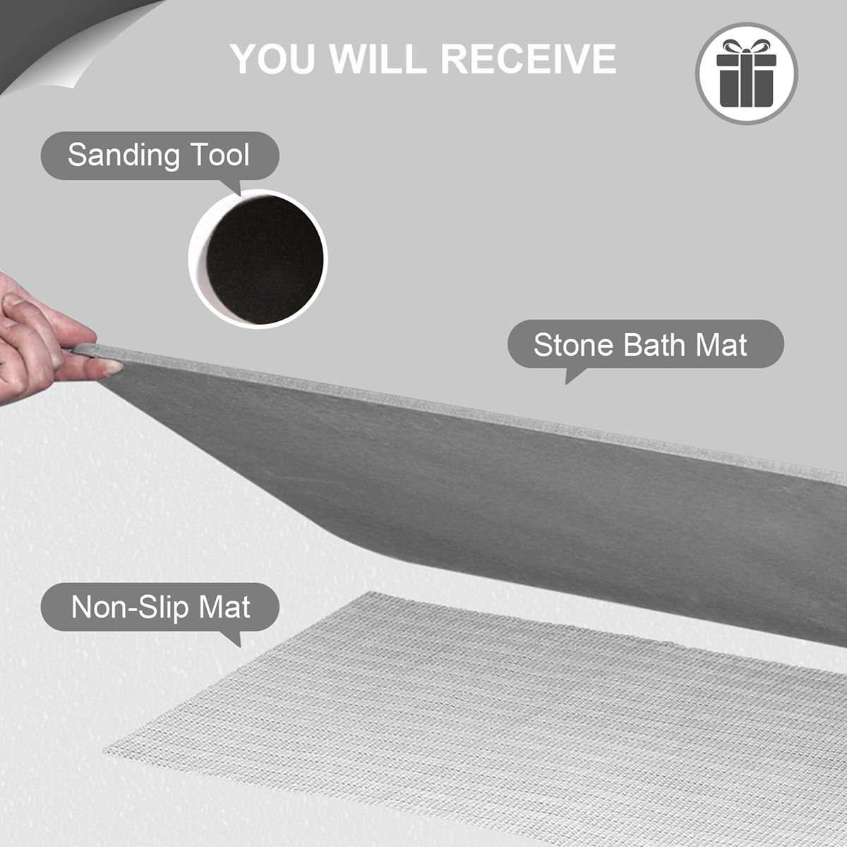  Stone Bath Mat - Super Absorbent Quick-Dry Diatomite Bath Mat, Non-Slip Bathroom Floor Mat with Anti-Slip Pad, Natural & Sustainable (39x60cm/16