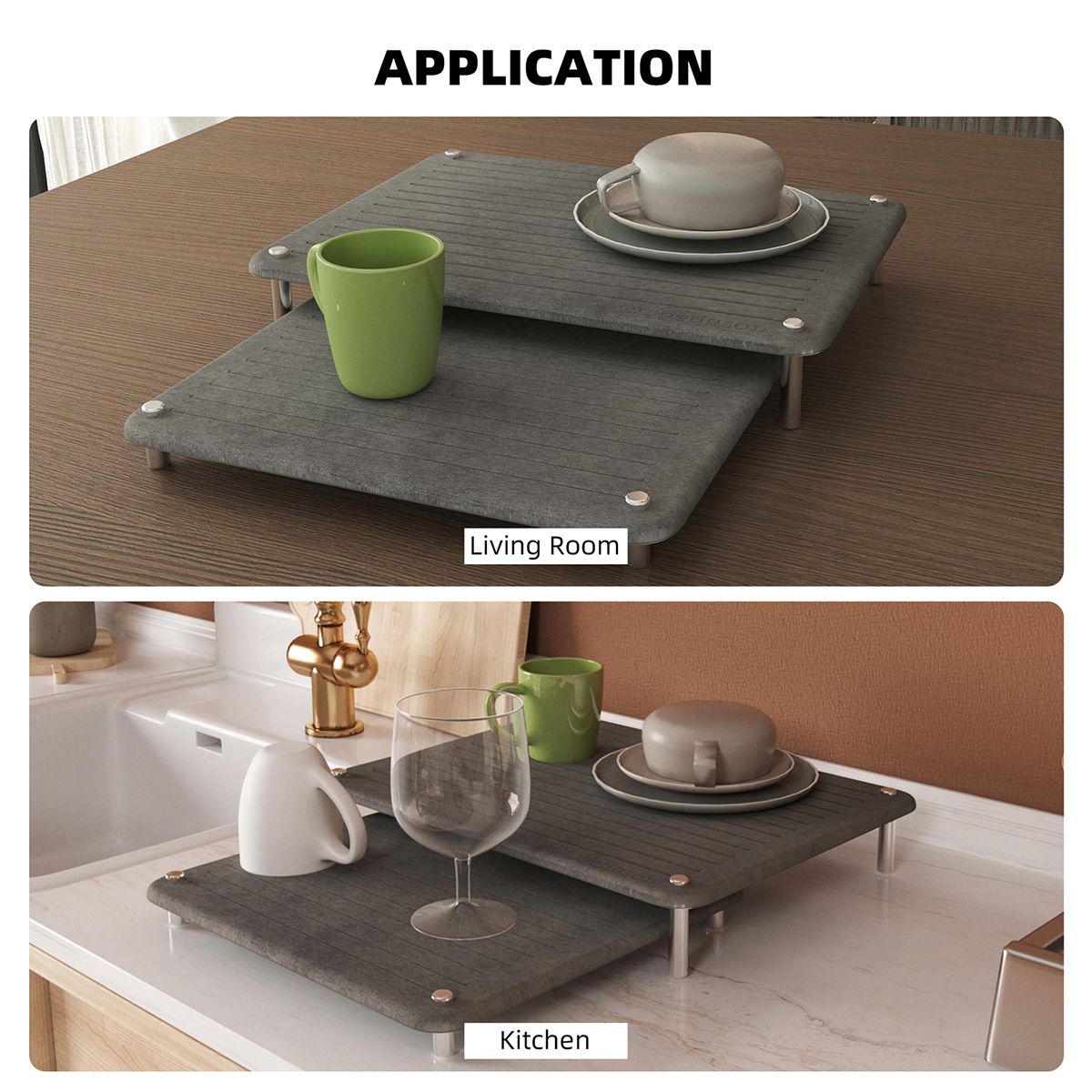 2-Pack Large Diatomite Dish Drying Mat, Fast-Absorbing Stone Drying Mat for Kitchen Countertops, Sink Side, Dark Grey