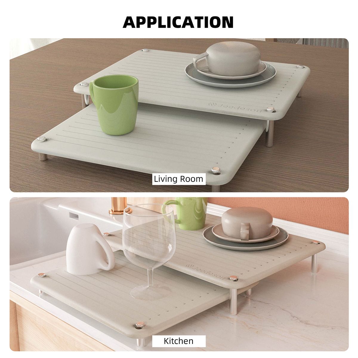 Premium 2-Pack Diatomite Dish Drying Mat | Fast-Absorbing Stone Sink Tray | Expandable Worktop Drying Rack Pad | Eco-Friendly Kitchen Drain Board, Light Grey