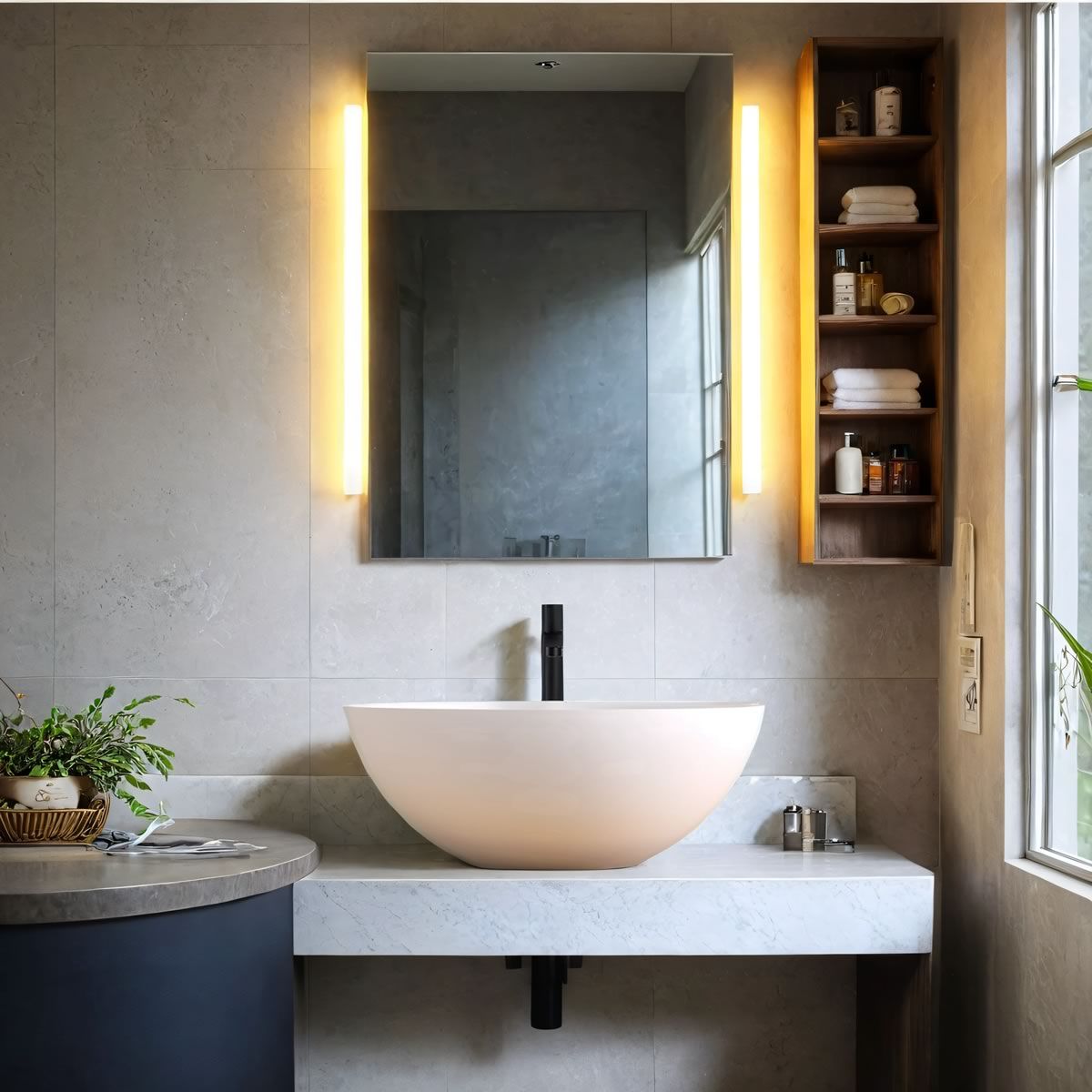 Galicia Matt White Countertop Stone Basin 400mm