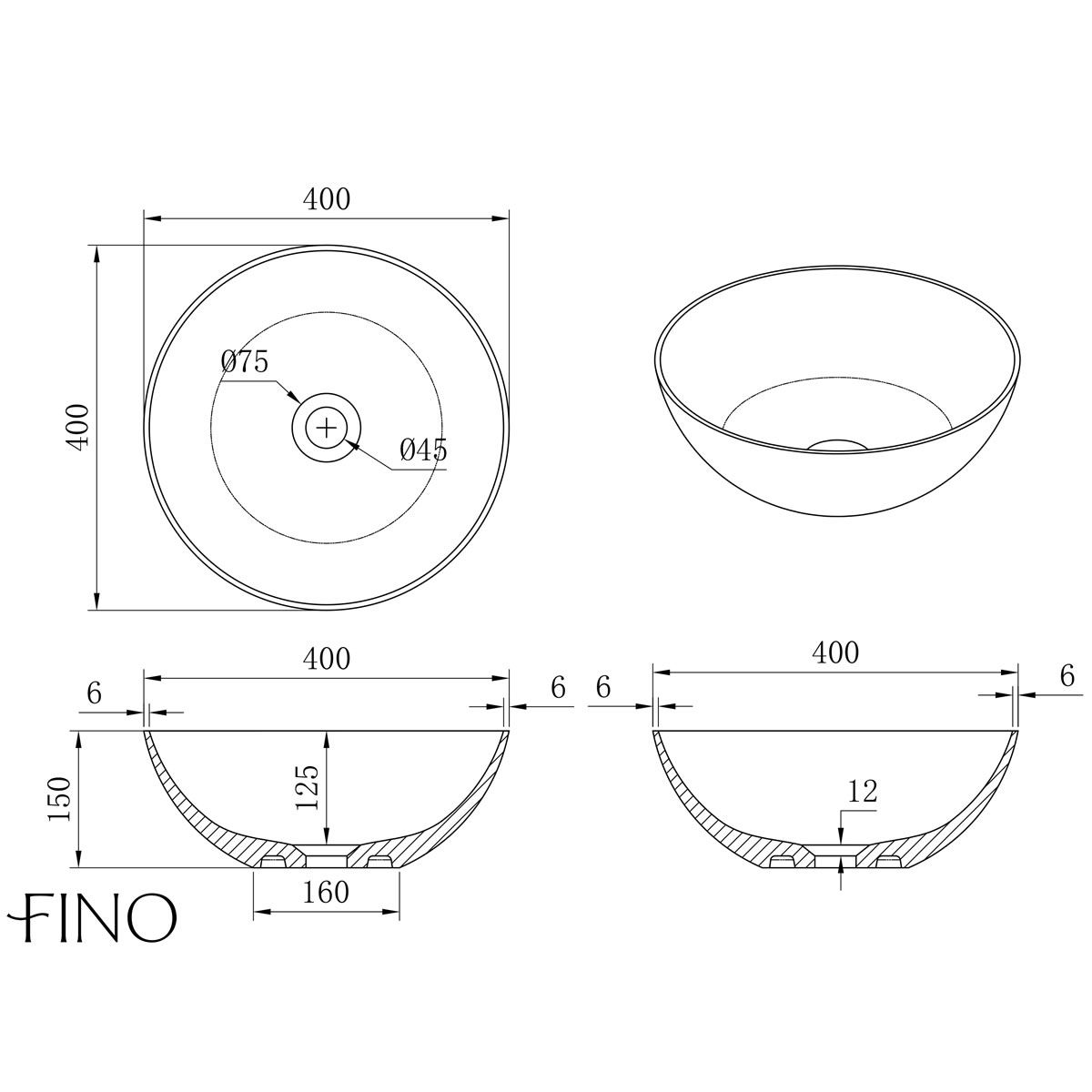 Galicia Matt White Countertop Stone Basin 400mm