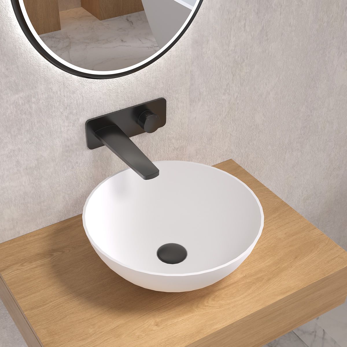Galicia Matt White Countertop Stone Basin 400mm