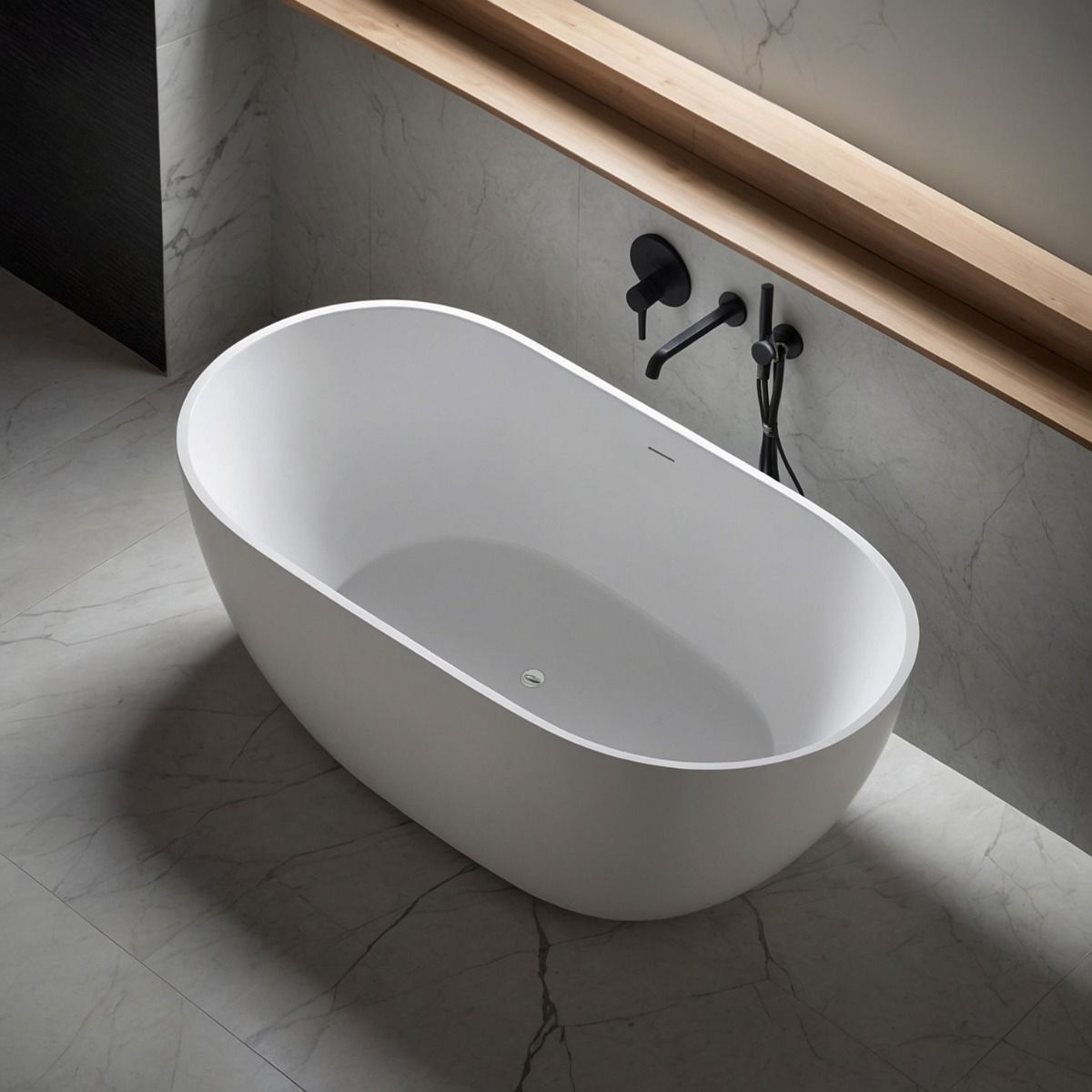Girona Matt White Compact Freestanding Stone Bath 1400mm