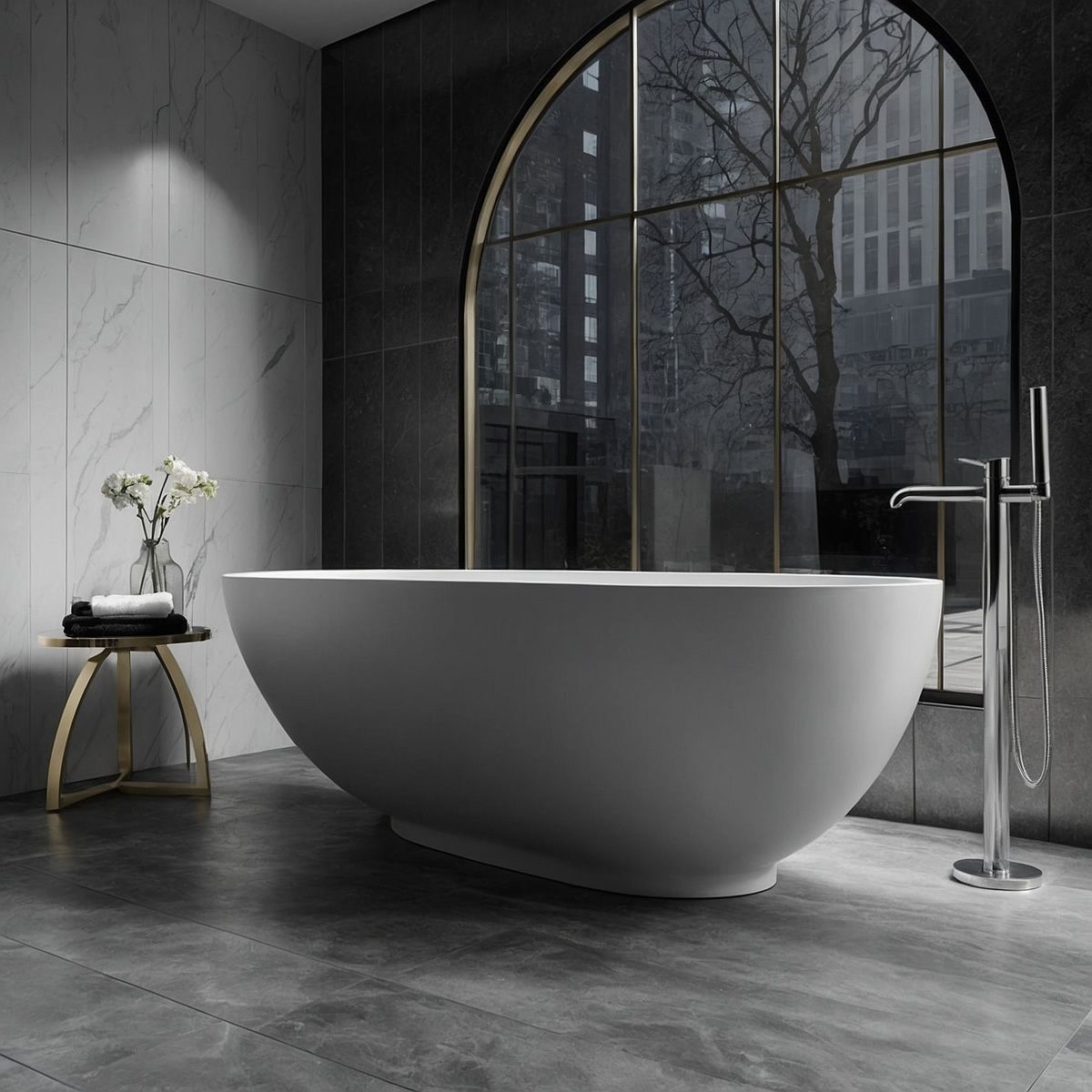Huesca Matt White Freestanding Stone Bath 1800mm