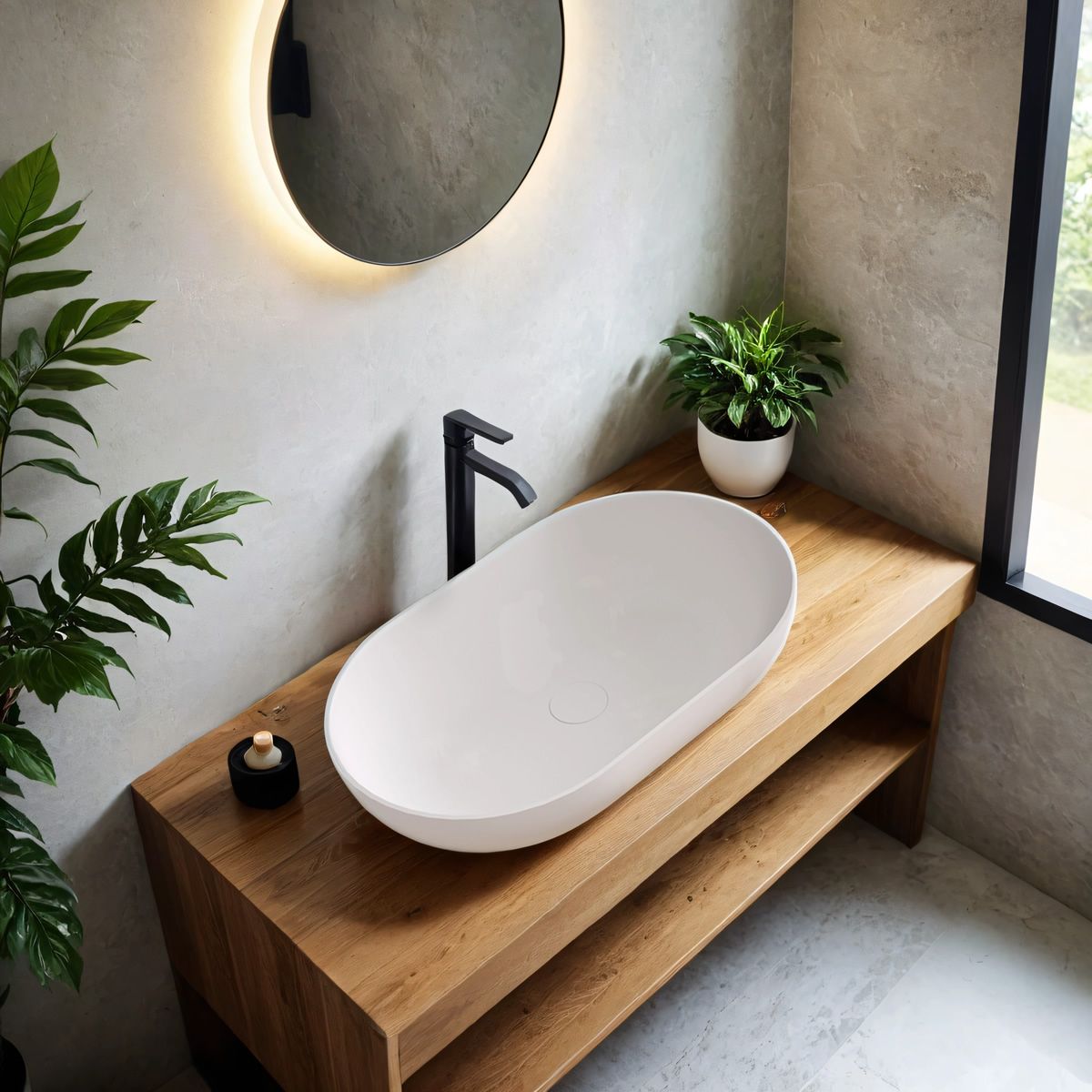 Isabena Matt White Countertop Stone Basin 540mm