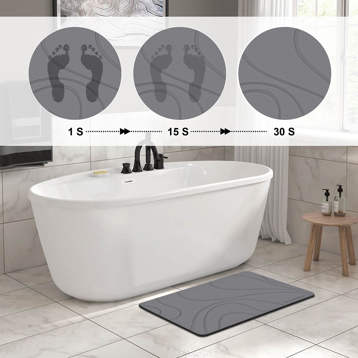 Stone Bath Mat Diatomaceous Earth Shower Mat Non-Slip Super Absorbent Diatomite Stone Mats for Bathroom Floor Quick-Drying Easy to Clean (39x60cm/16